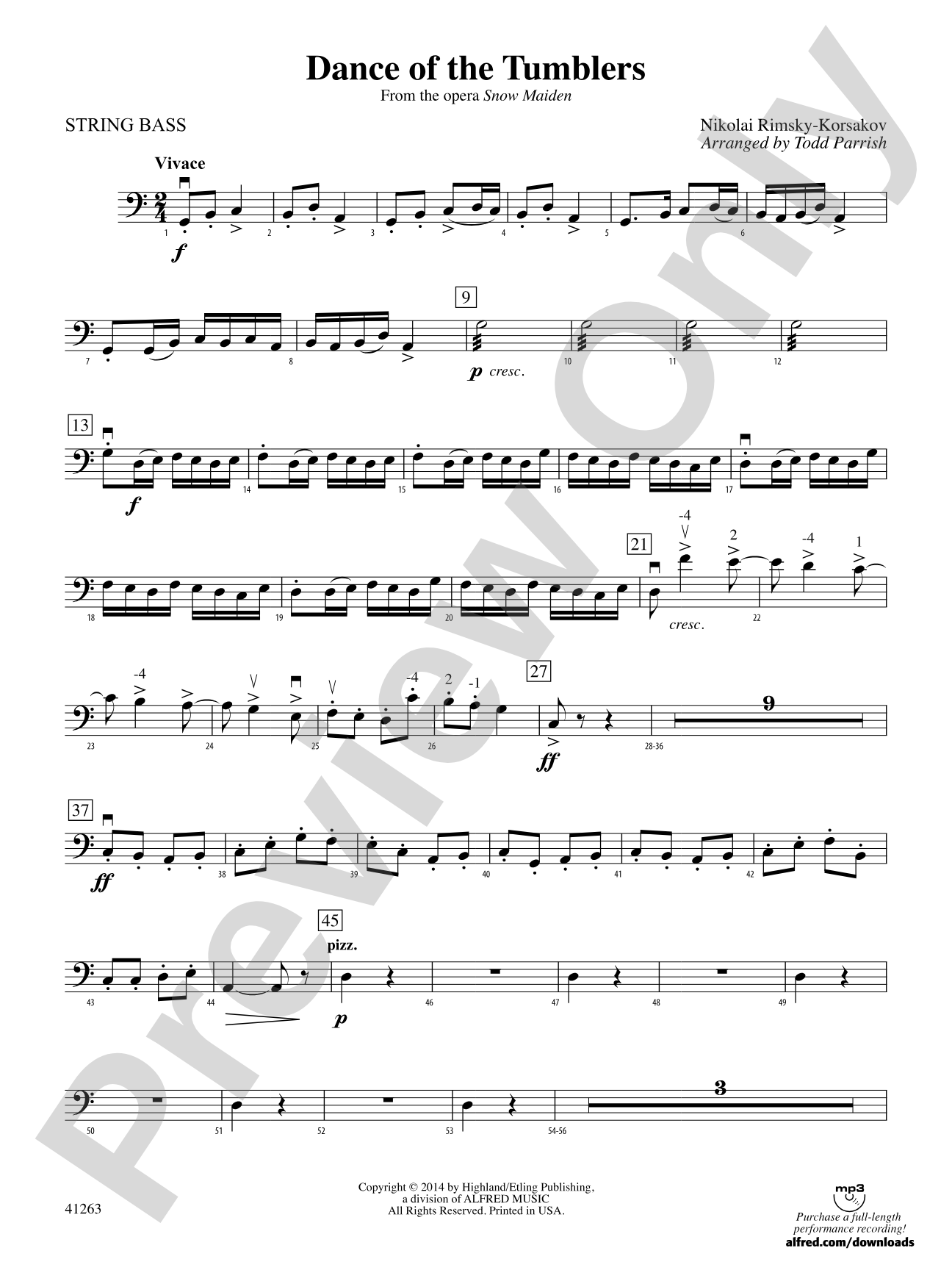 Dance of the Tumblers (from the Opera Snow Maiden): String Bass
