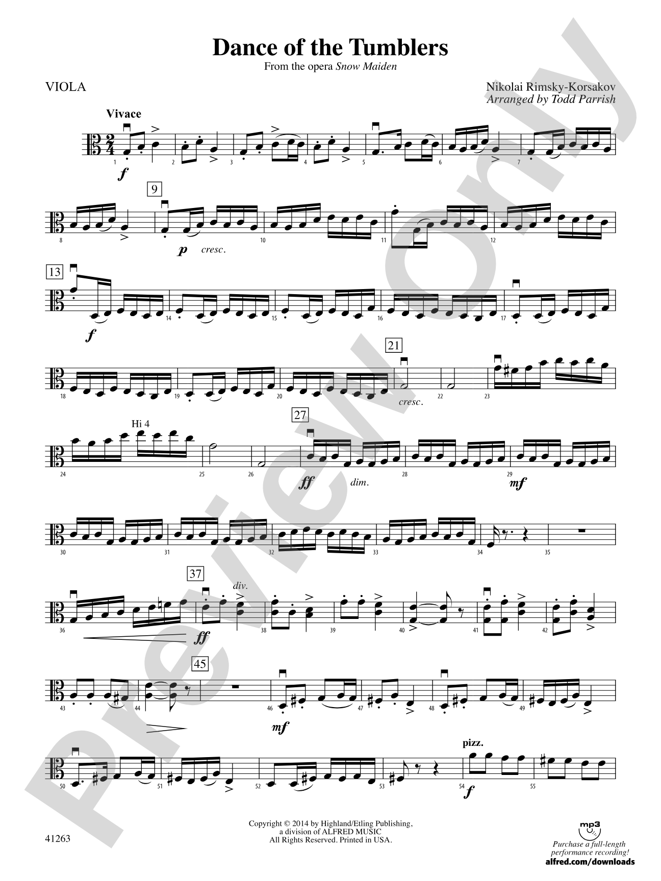 Dance of the Tumblers (from the Opera Snow Maiden): Viola