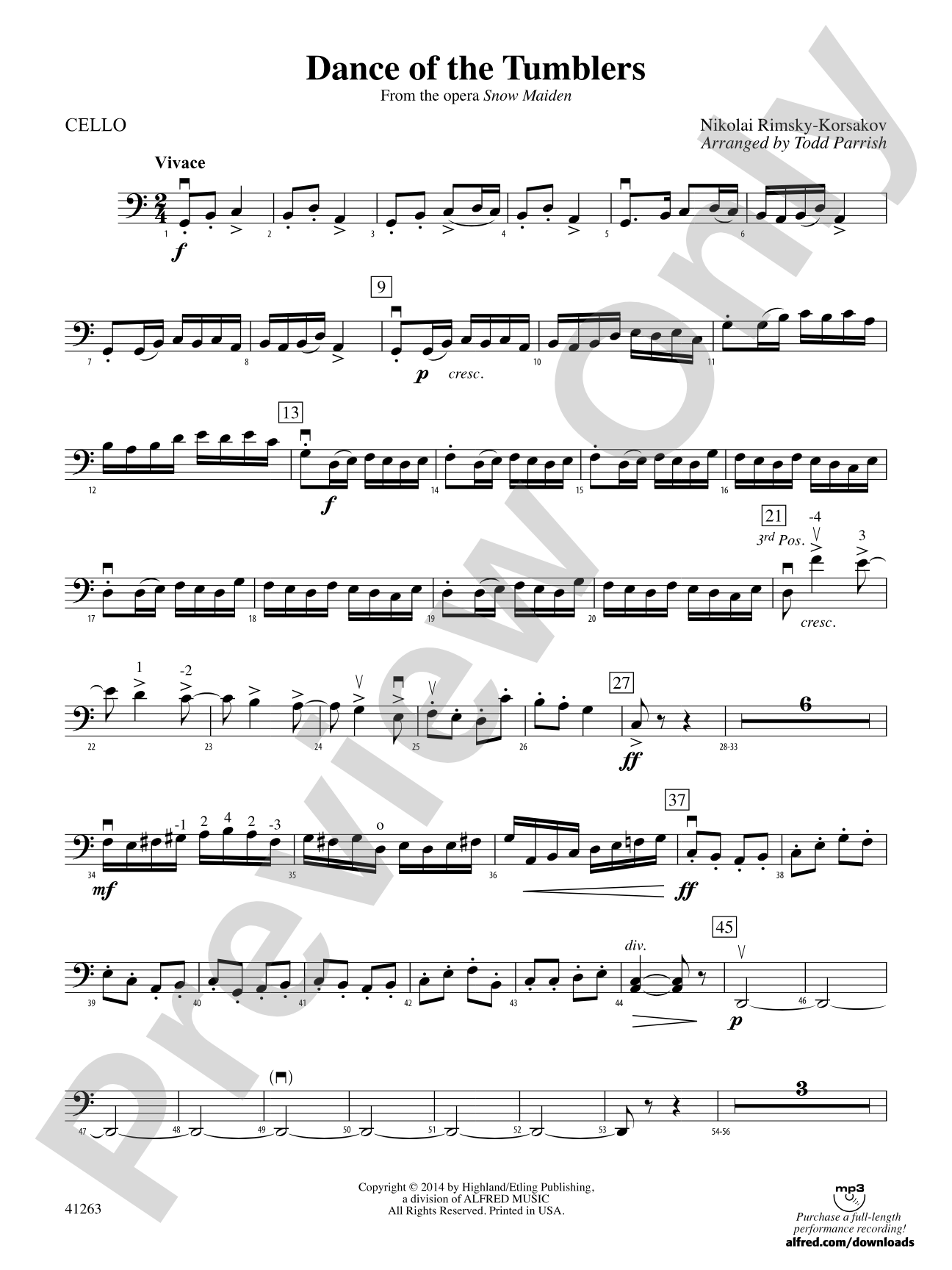 Dance of the Tumblers (from the Opera Snow Maiden): Cello