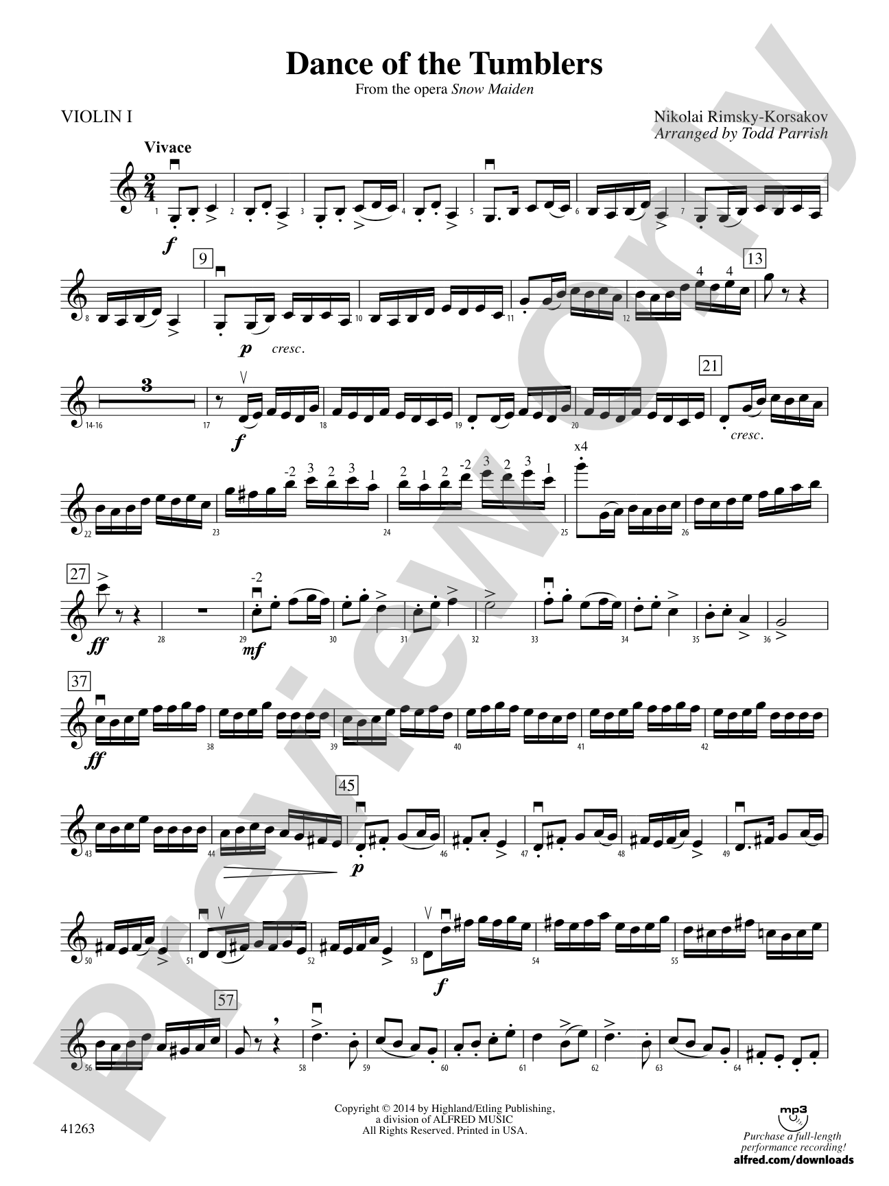Dance of the Tumblers (from the Opera Snow Maiden): 1st Violin