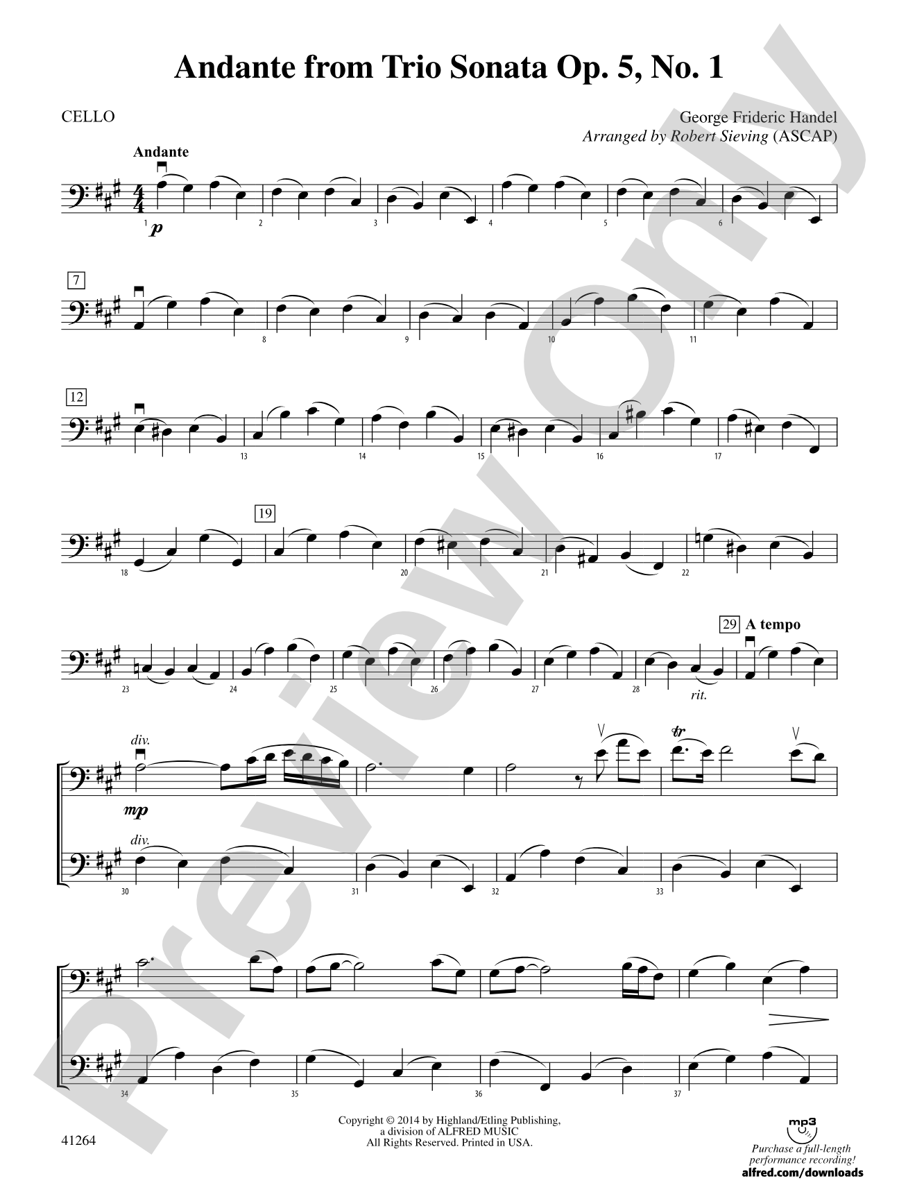 Andante from Trio Sonata Op. 5, No. 1: Cello