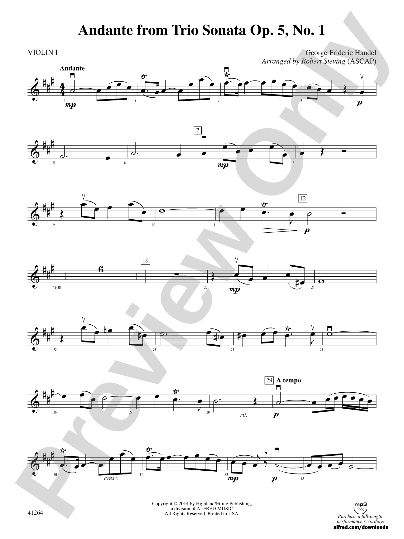 Andante from Trio Sonata Op. 5, No. 1: 1st Violin