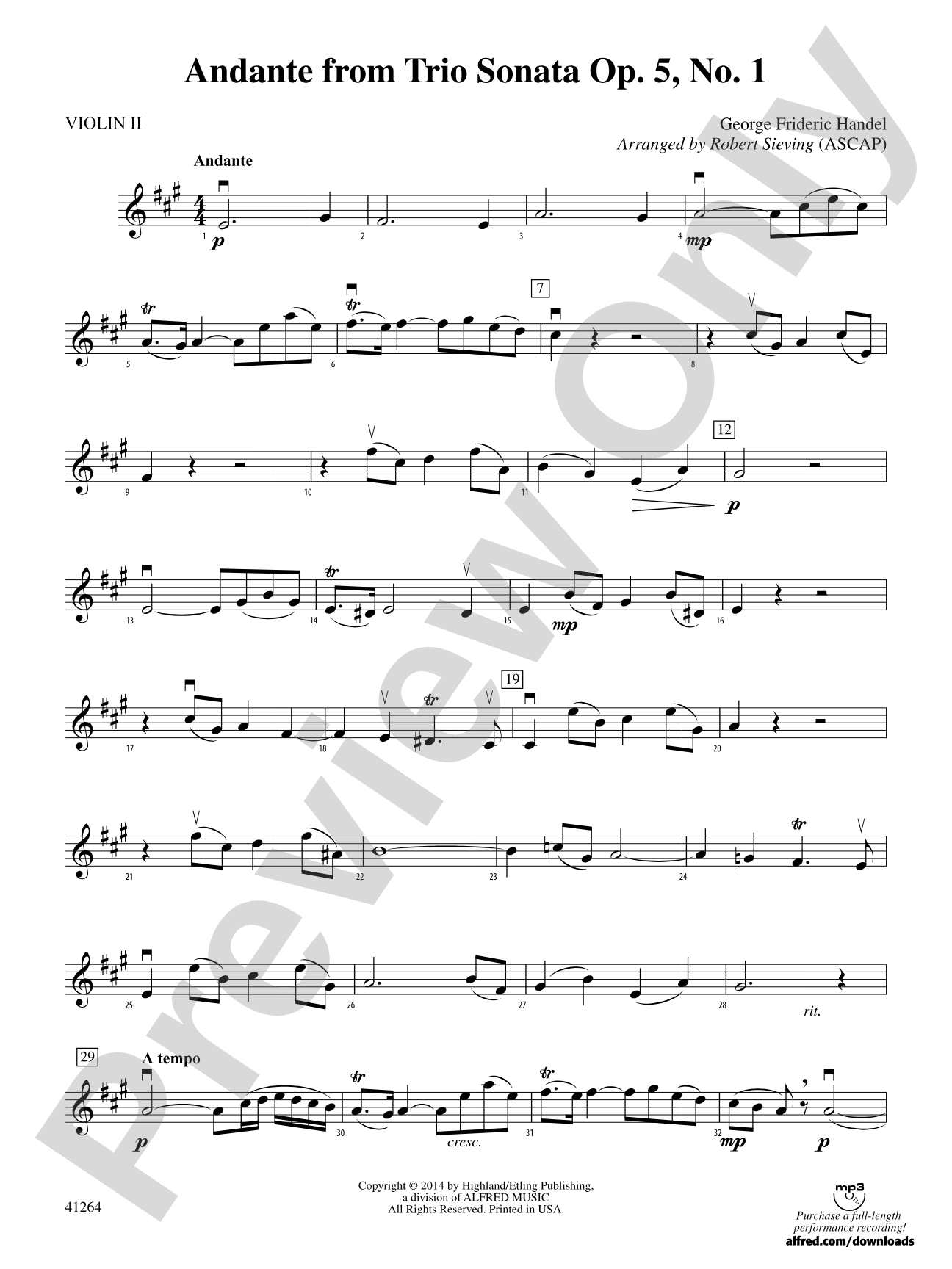 Andante from Trio Sonata Op. 5, No. 1: 2nd Violin