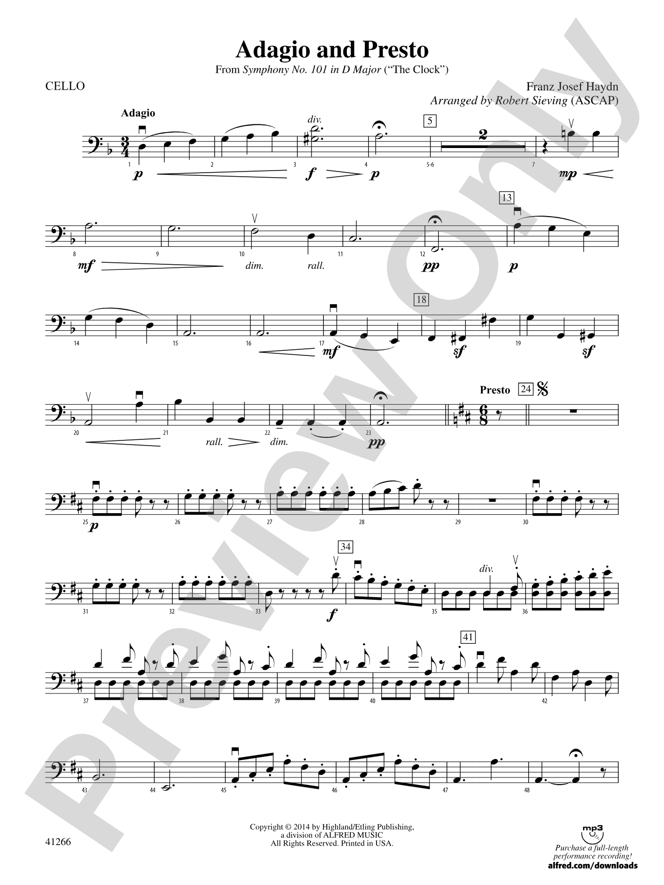Adagio and Presto: Cello