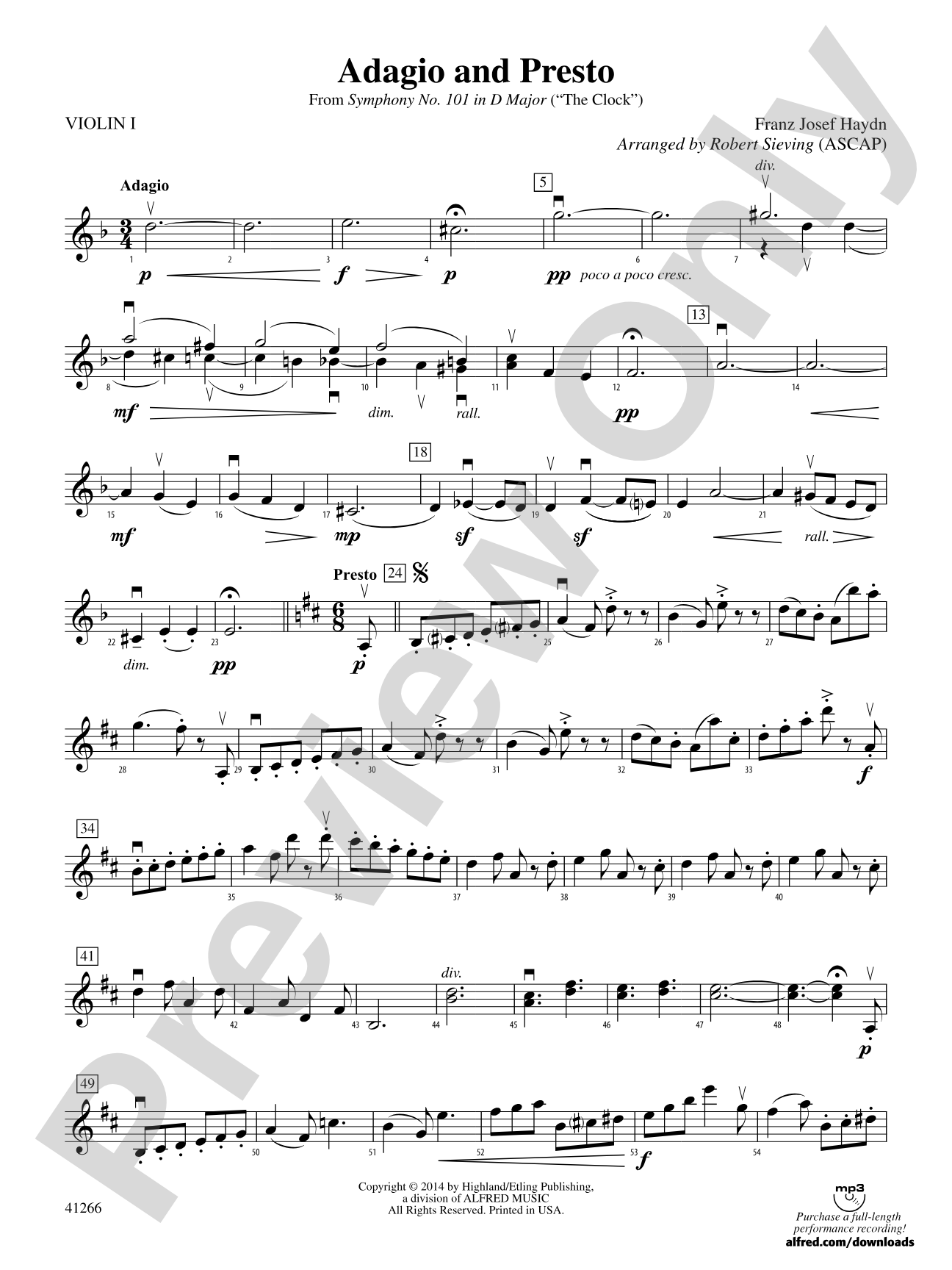 Adagio and Presto: 1st Violin