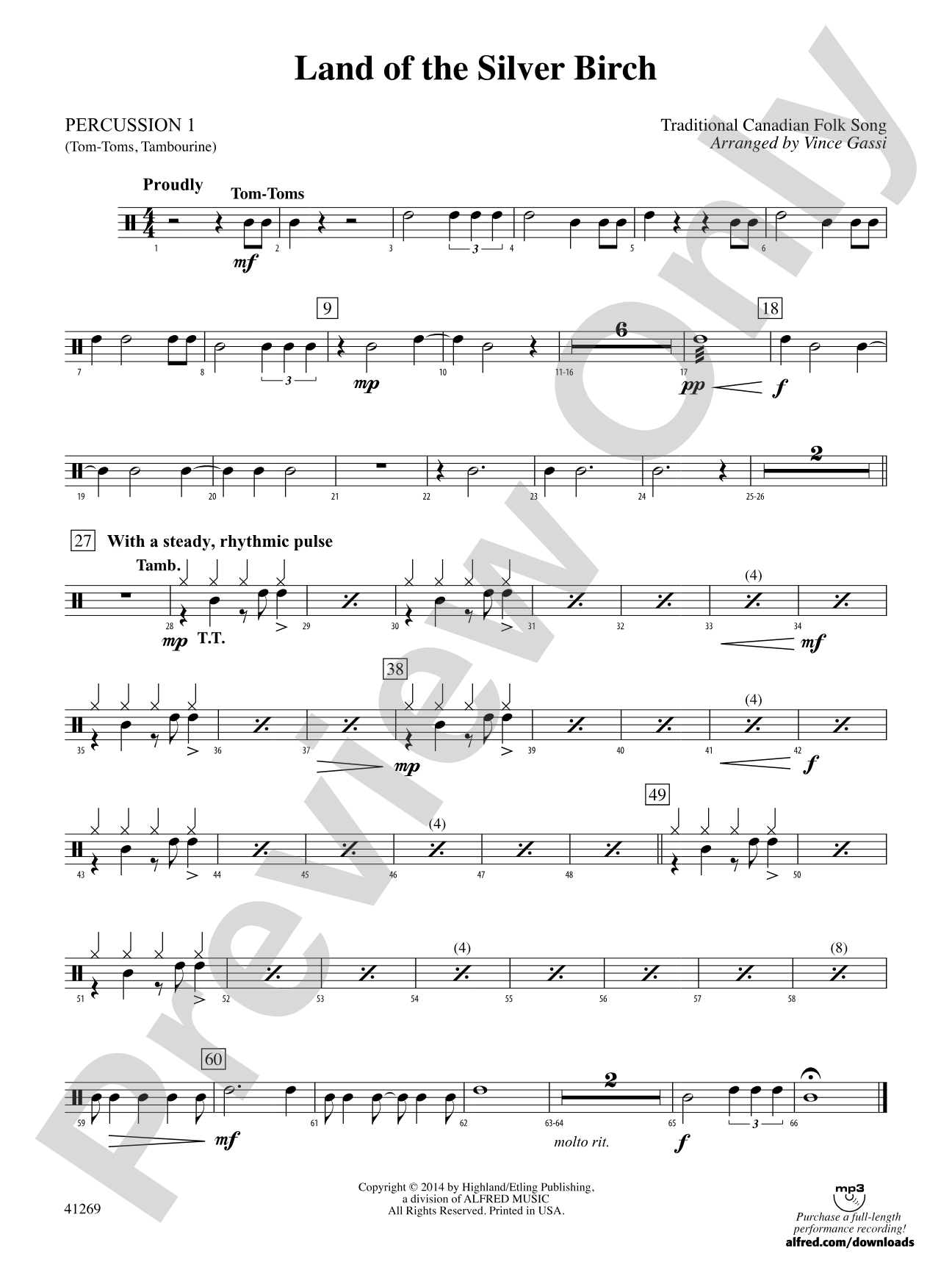 Land of the Silver Birch: 1st Percussion