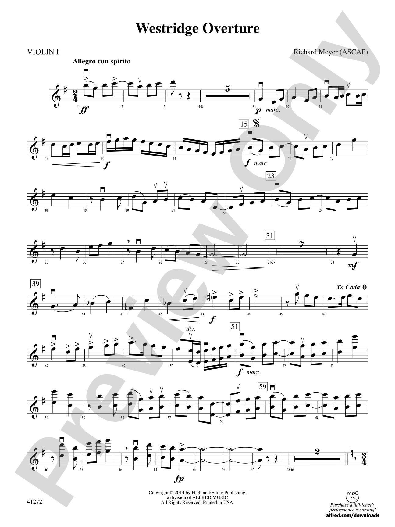 Westridge Overture: 1st Violin