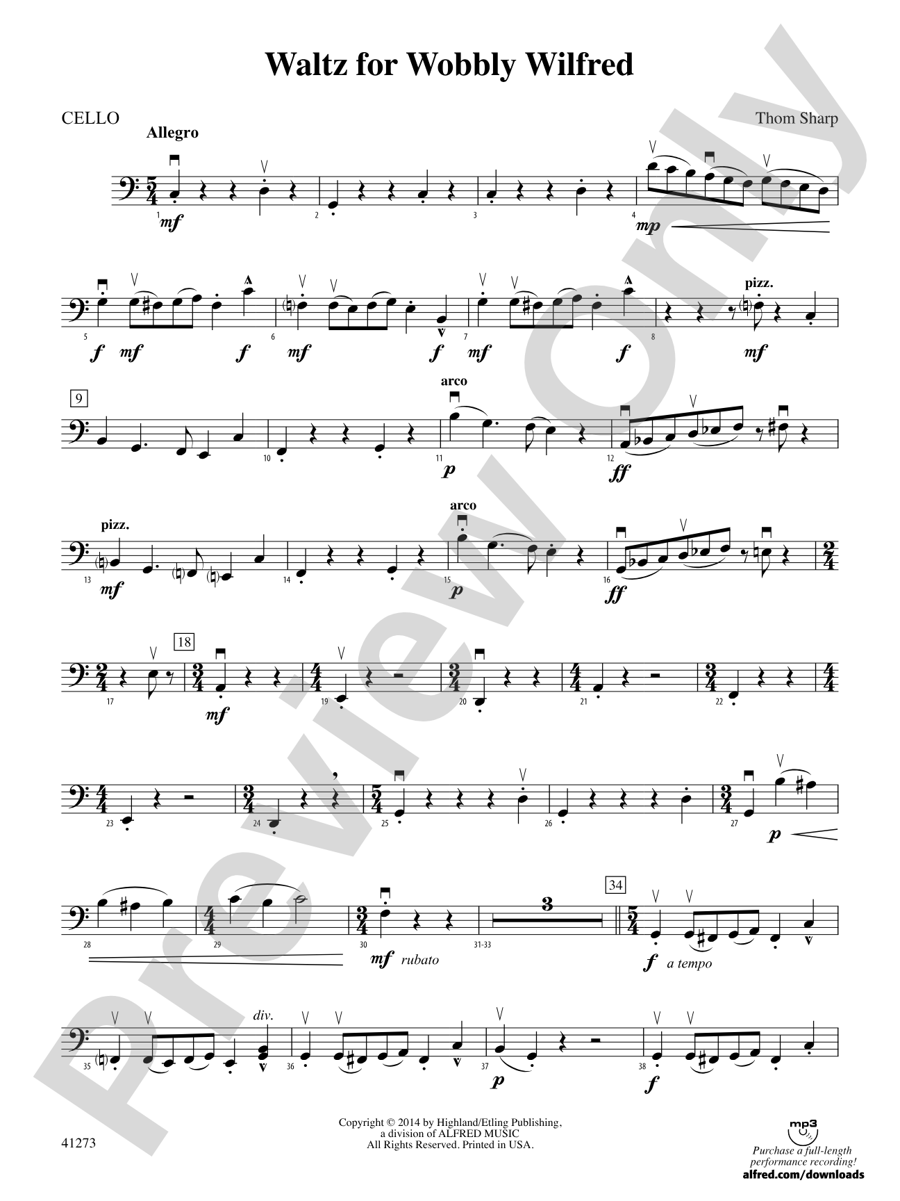 Waltz for Wobbly Wilfred: Cello