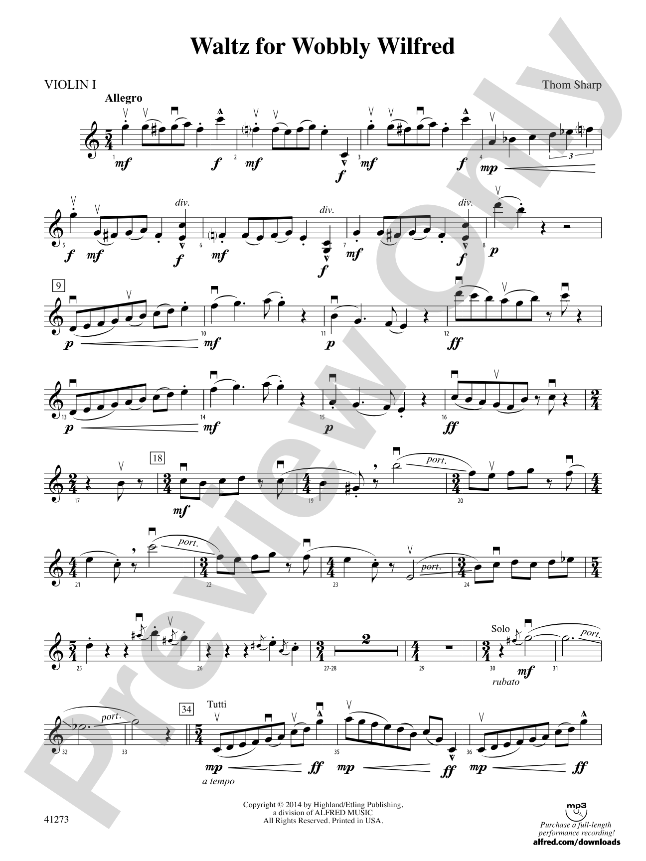 Waltz for Wobbly Wilfred: 1st Violin