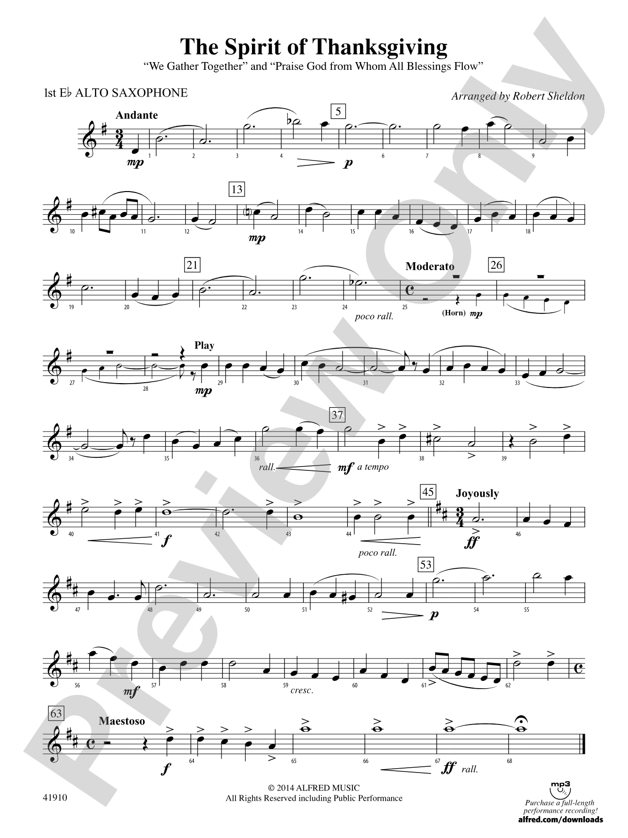 The Spirit of Thanksgiving: E-flat Alto Saxophone