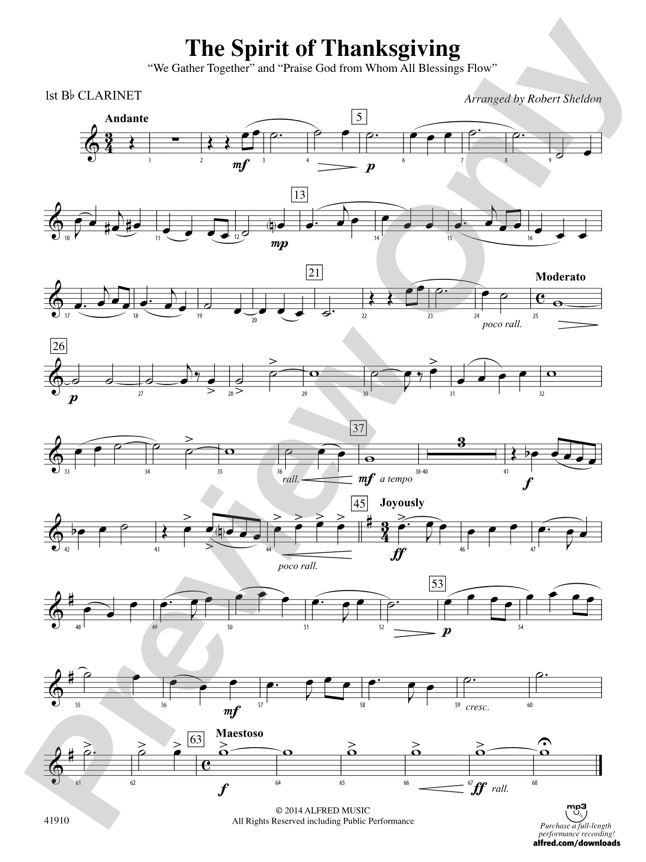 The Spirit of Thanksgiving: 1st B-flat Clarinet