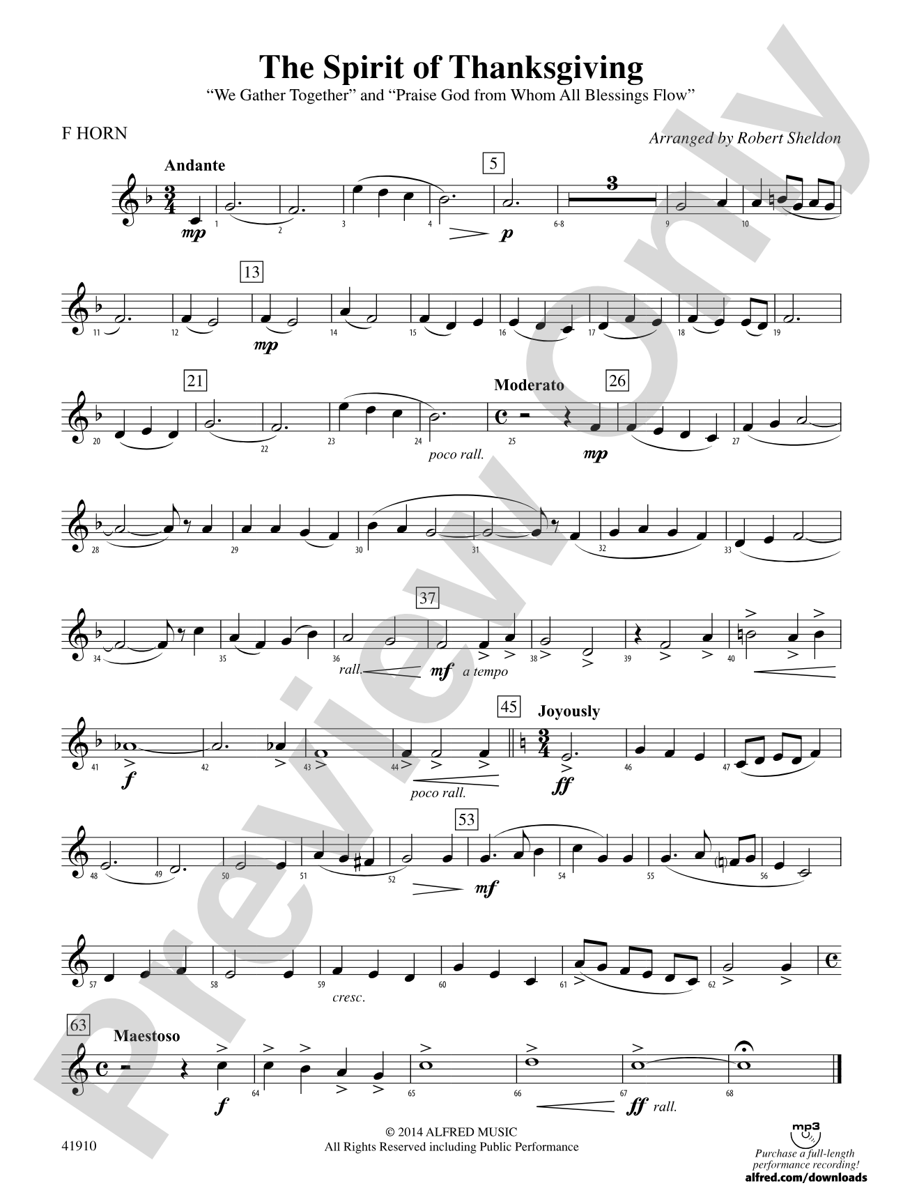 The Spirit of Thanksgiving: 1st F Horn
