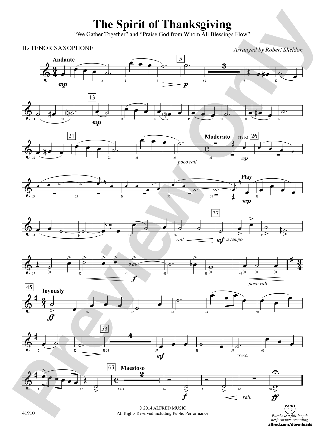 The Spirit of Thanksgiving: B-flat Tenor Saxophone