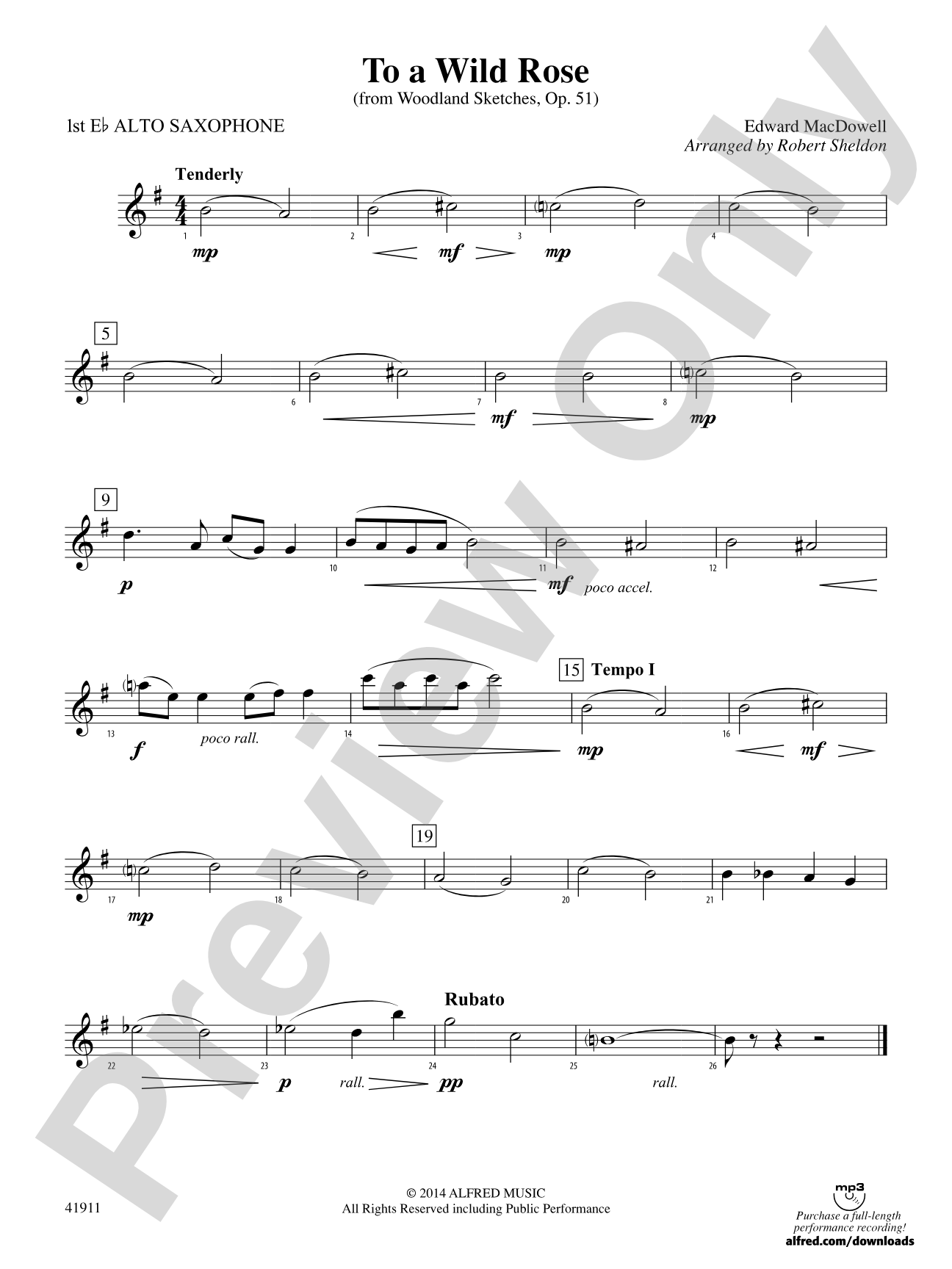 To a Wild Rose (from Woodland Sketches, Op. 51): E-flat Alto Saxophone