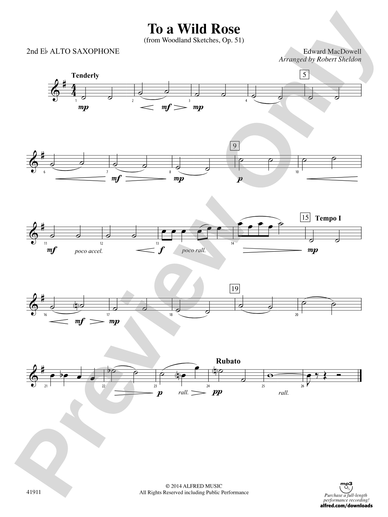 To a Wild Rose (from Woodland Sketches, Op. 51): 2nd E-flat Alto Saxophone