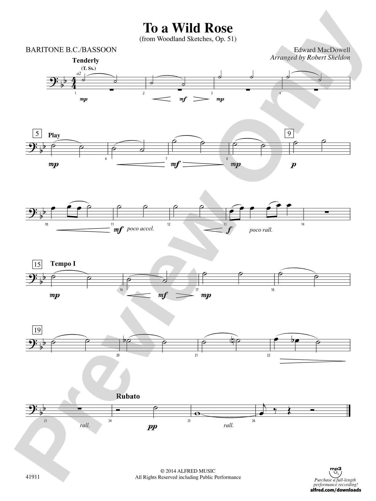 To a Wild Rose (from Woodland Sketches, Op. 51): Baritone B.C.