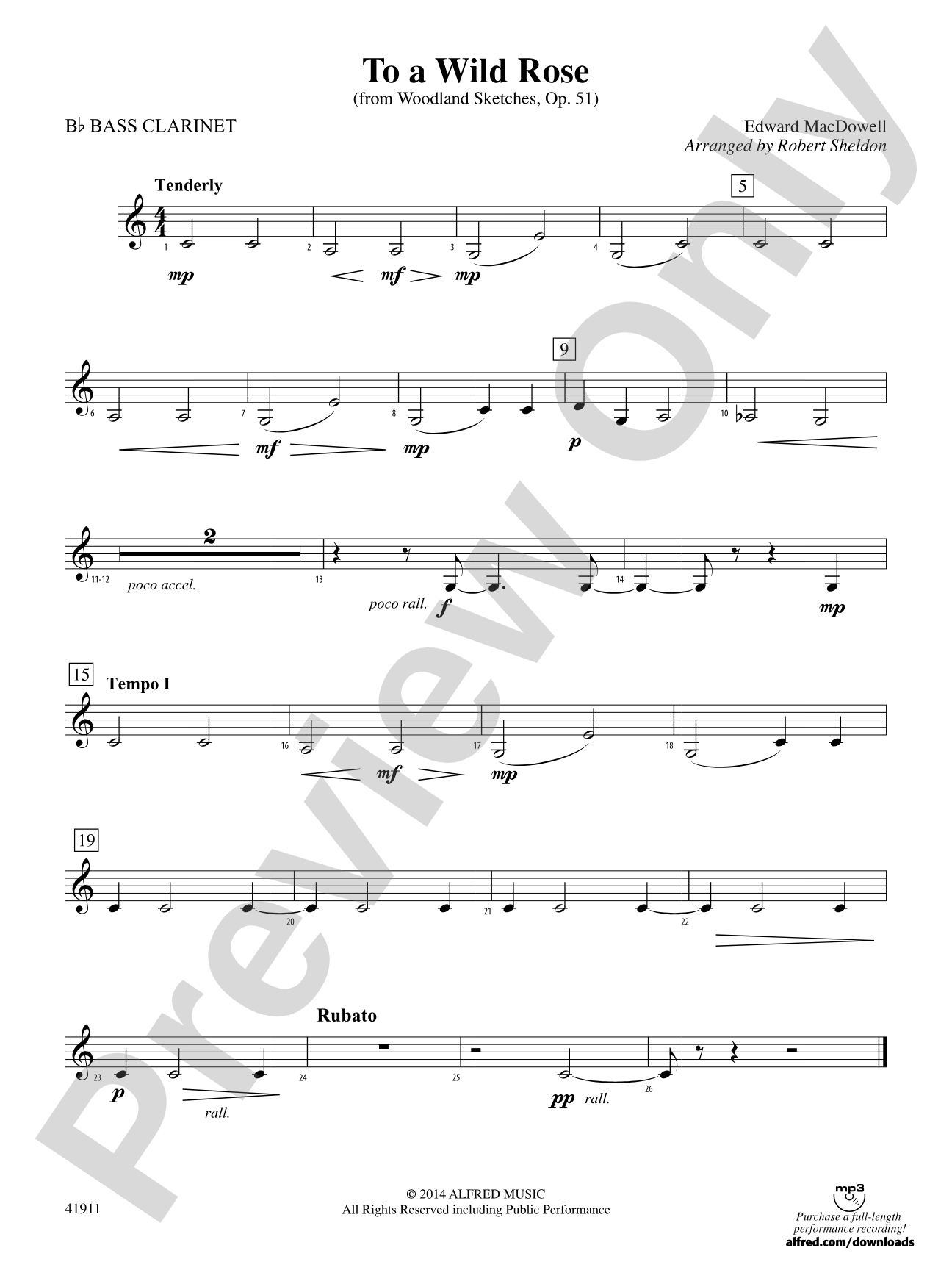 To a Wild Rose (from Woodland Sketches, Op. 51): B-flat Bass Clarinet