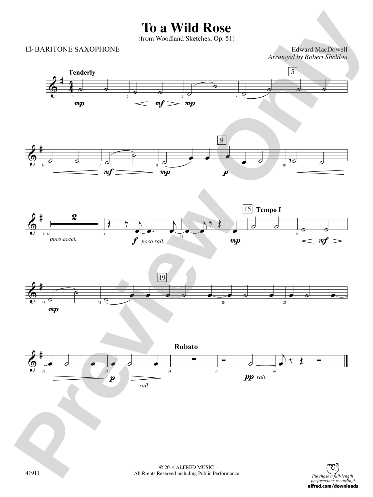 To a Wild Rose (from Woodland Sketches, Op. 51): E-flat Baritone Saxophone