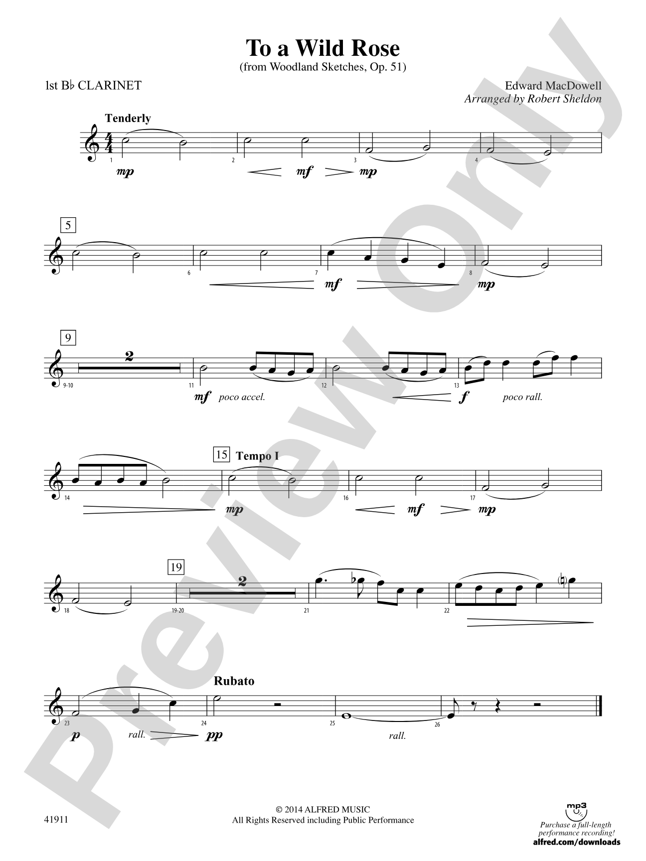 To a Wild Rose (from Woodland Sketches, Op. 51): 1st B-flat Clarinet