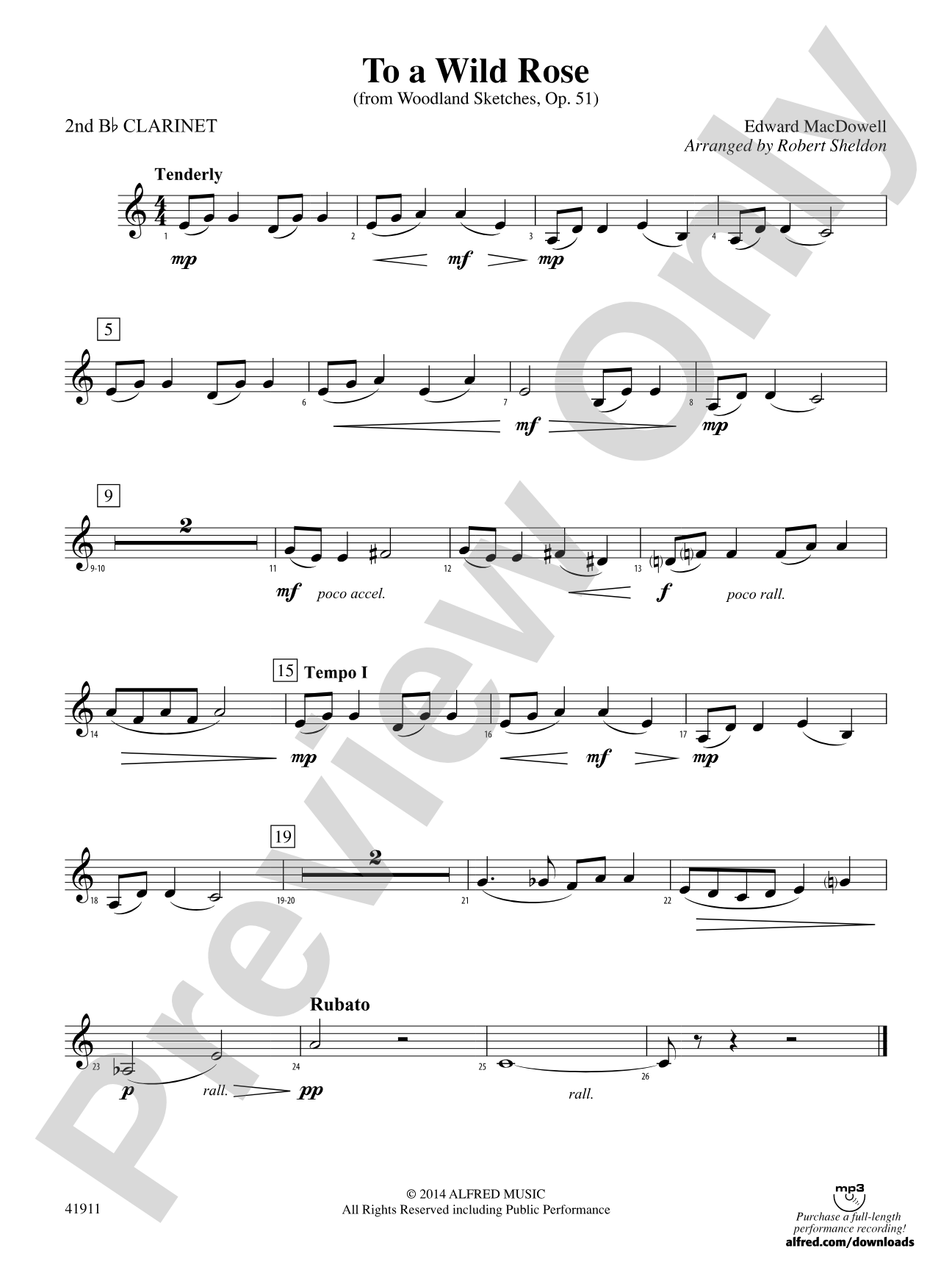 To a Wild Rose (from Woodland Sketches, Op. 51): 2nd B-flat Clarinet