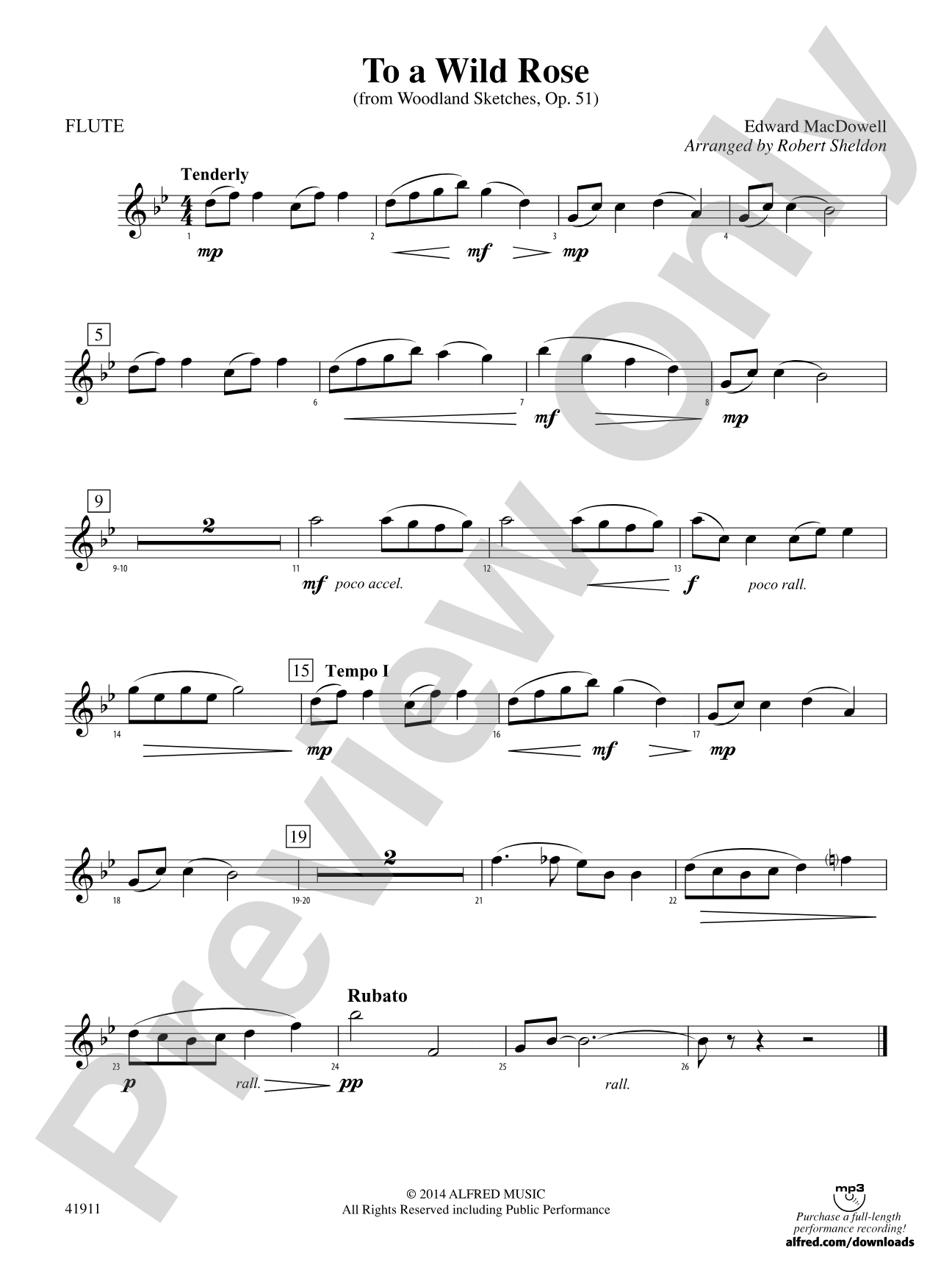 To a Wild Rose (from Woodland Sketches, Op. 51): Flute