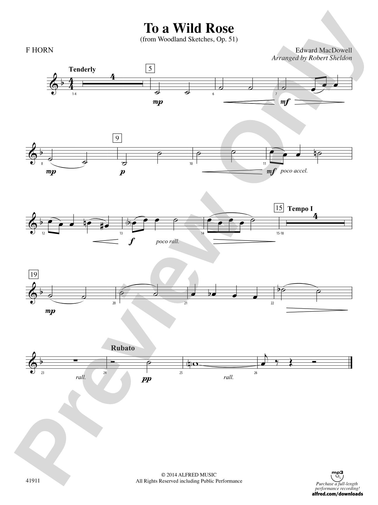 To a Wild Rose (from Woodland Sketches, Op. 51): 1st F Horn