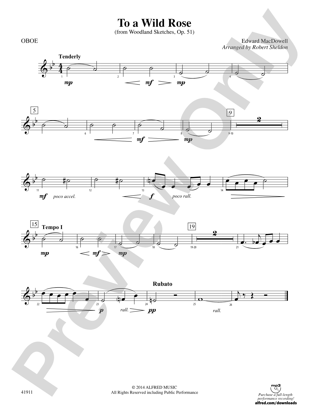 To a Wild Rose (from Woodland Sketches, Op. 51): Oboe