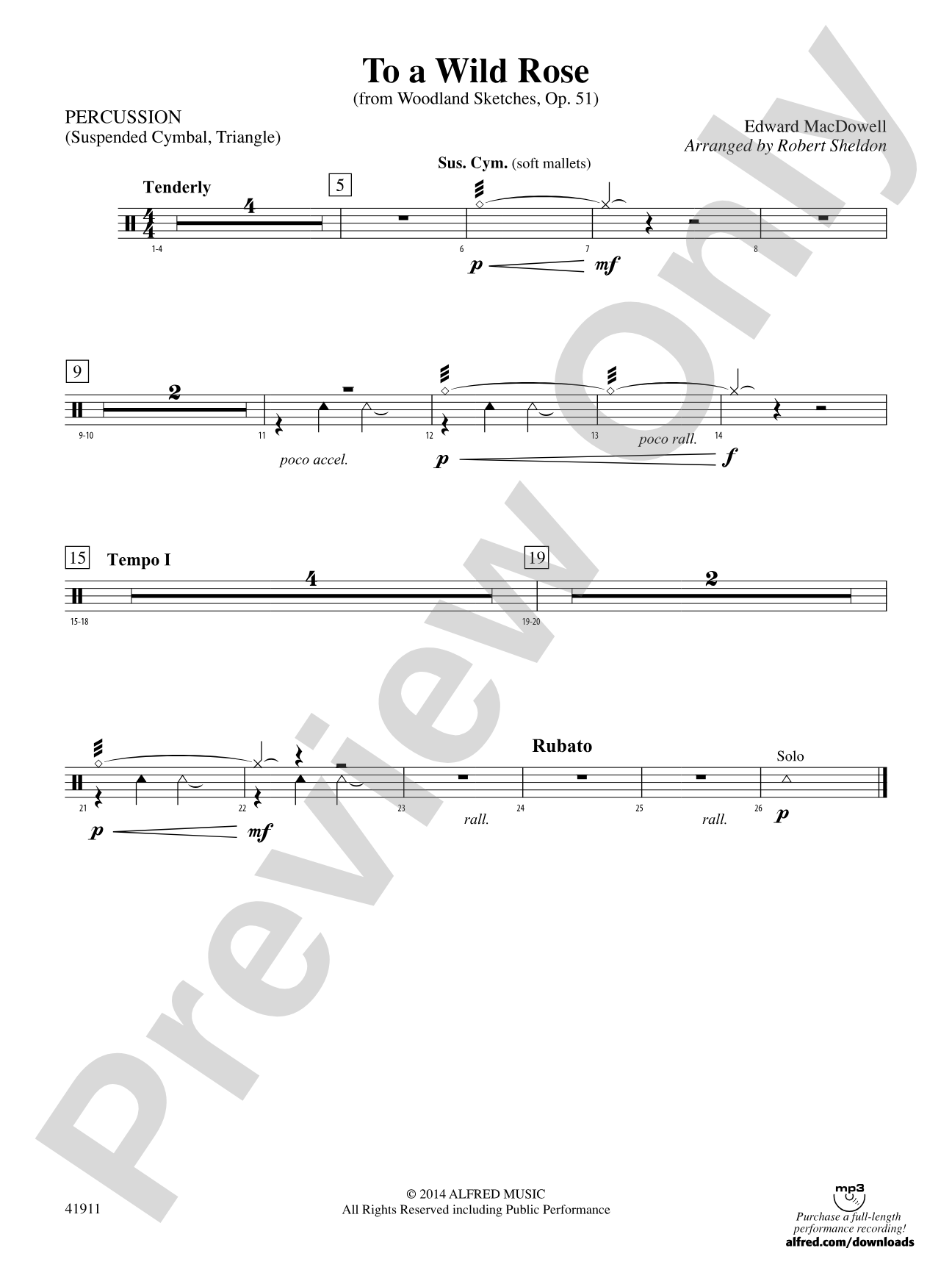 To a Wild Rose (from Woodland Sketches, Op. 51): 1st Percussion
