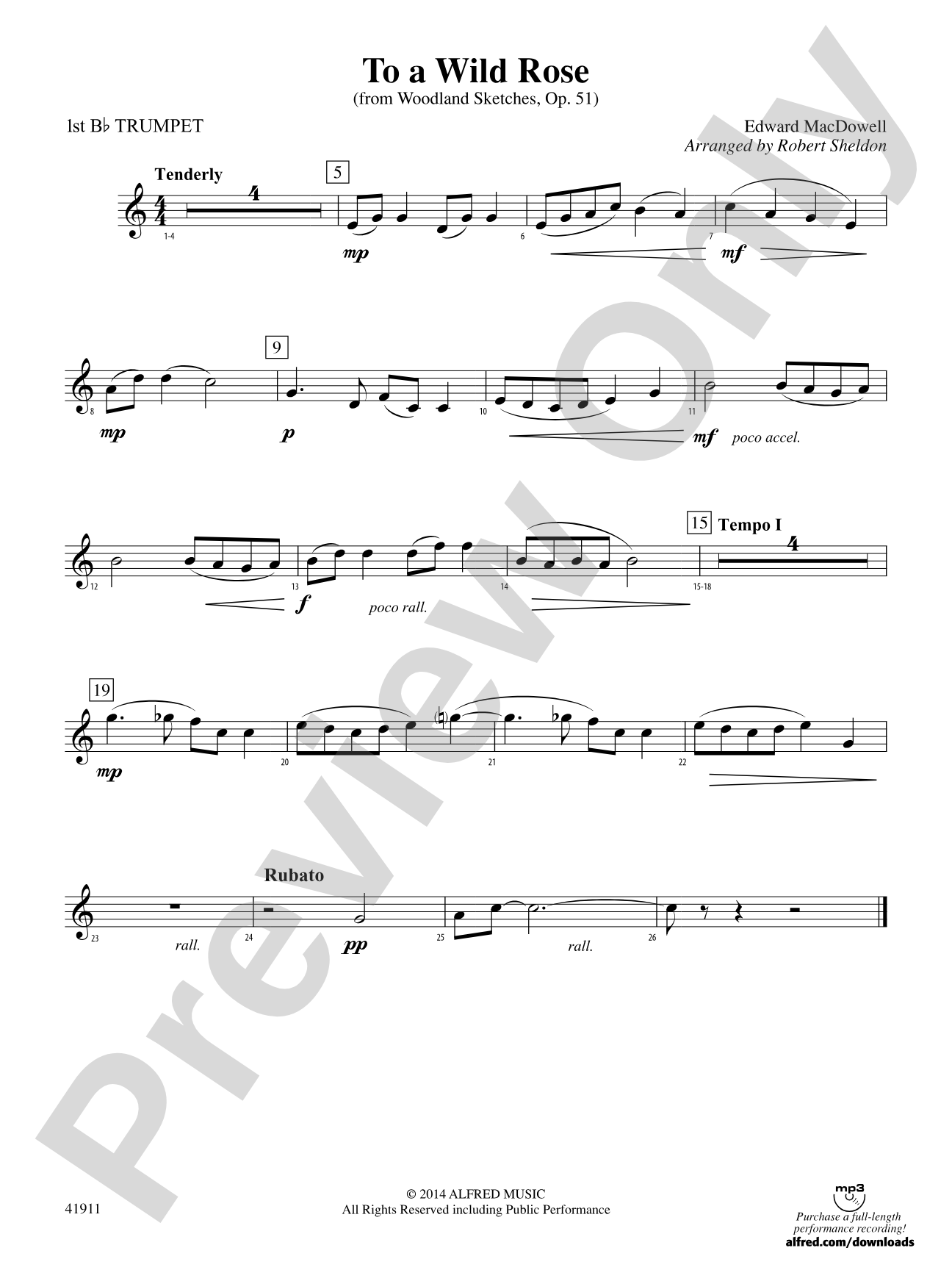 To a Wild Rose (from Woodland Sketches, Op. 51): 1st B-flat Trumpet