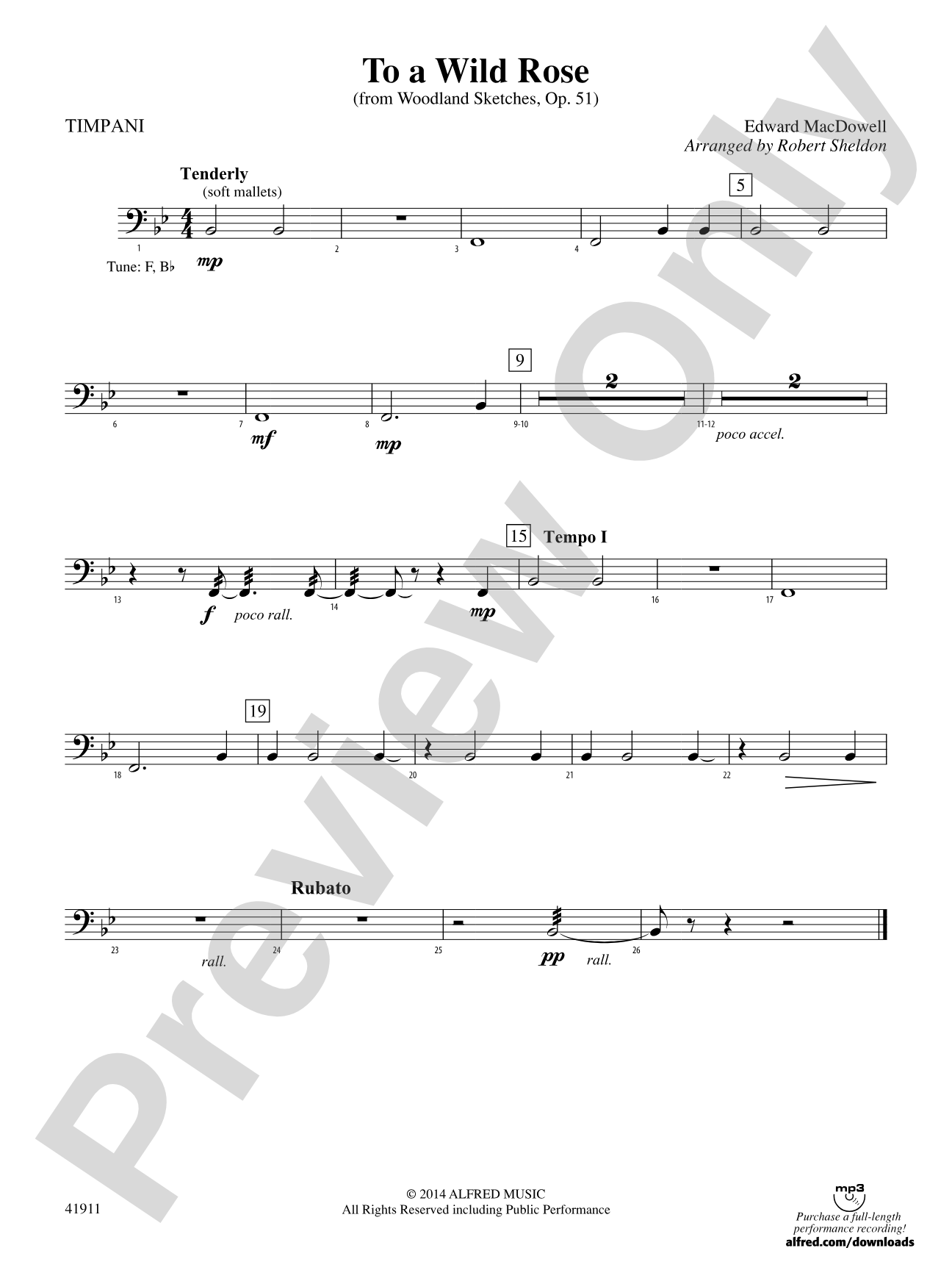 To a Wild Rose (from Woodland Sketches, Op. 51): Timpani