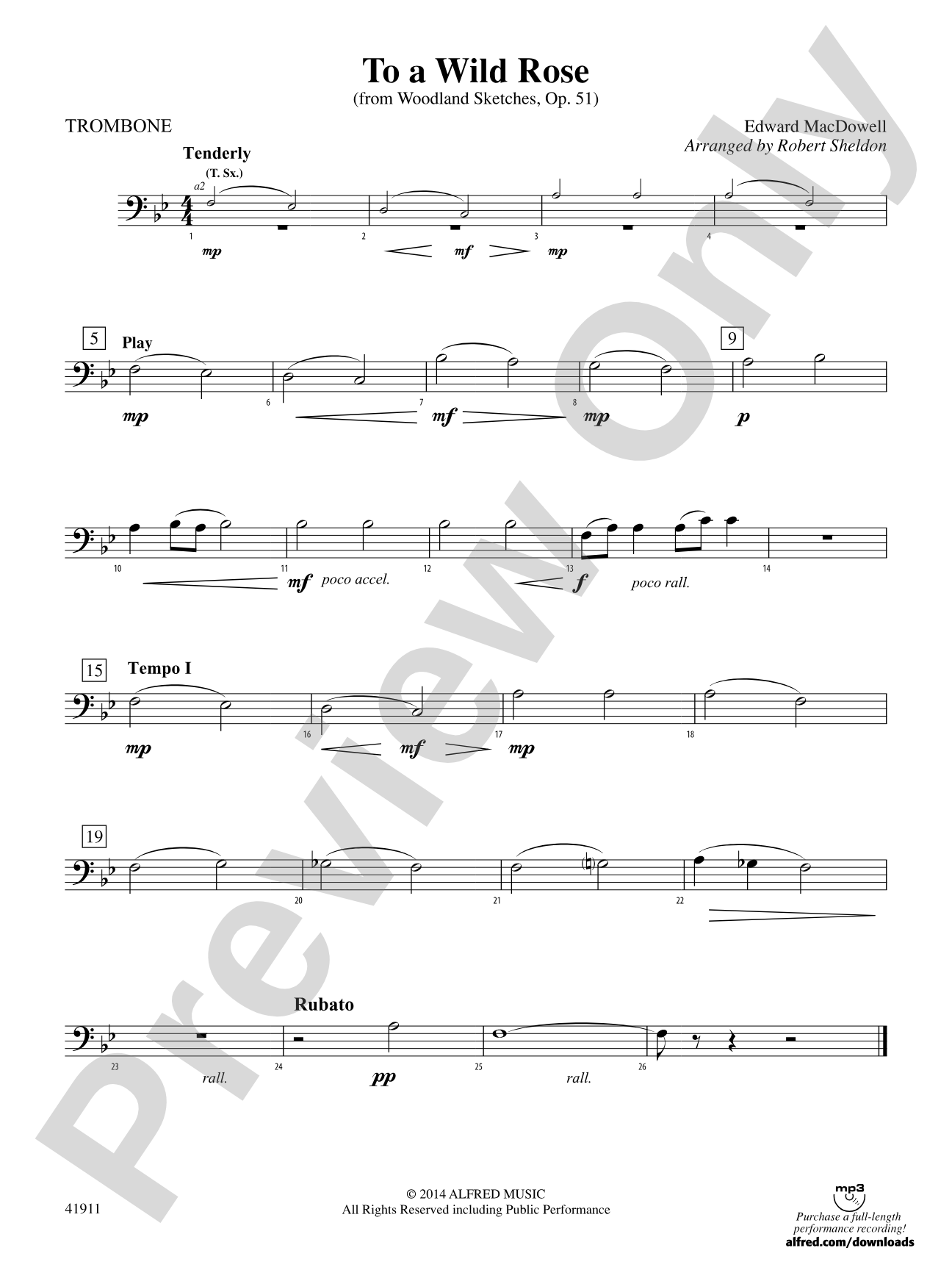To a Wild Rose (from Woodland Sketches, Op. 51): 1st Trombone