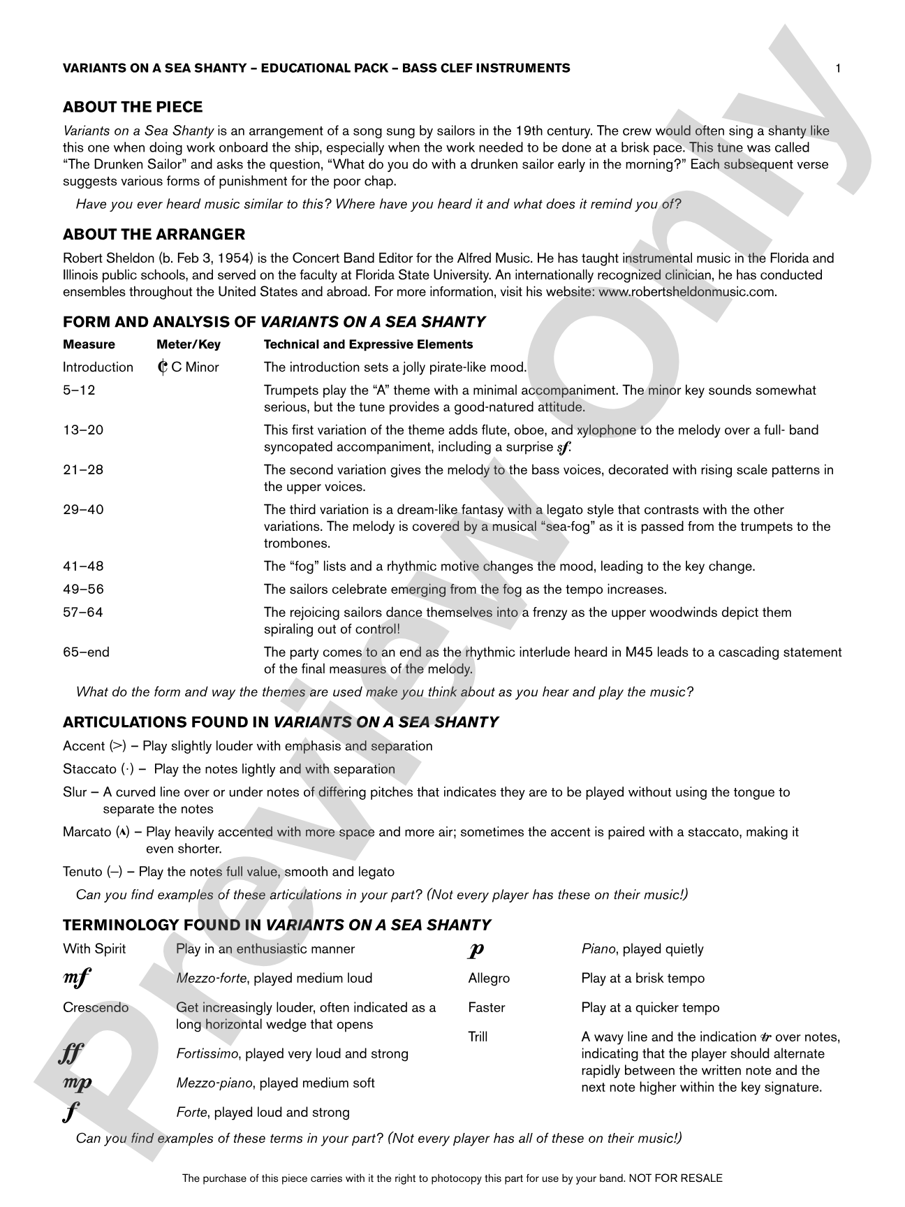 Variants on a Sea Shanty: Bass Clef Educational Pack