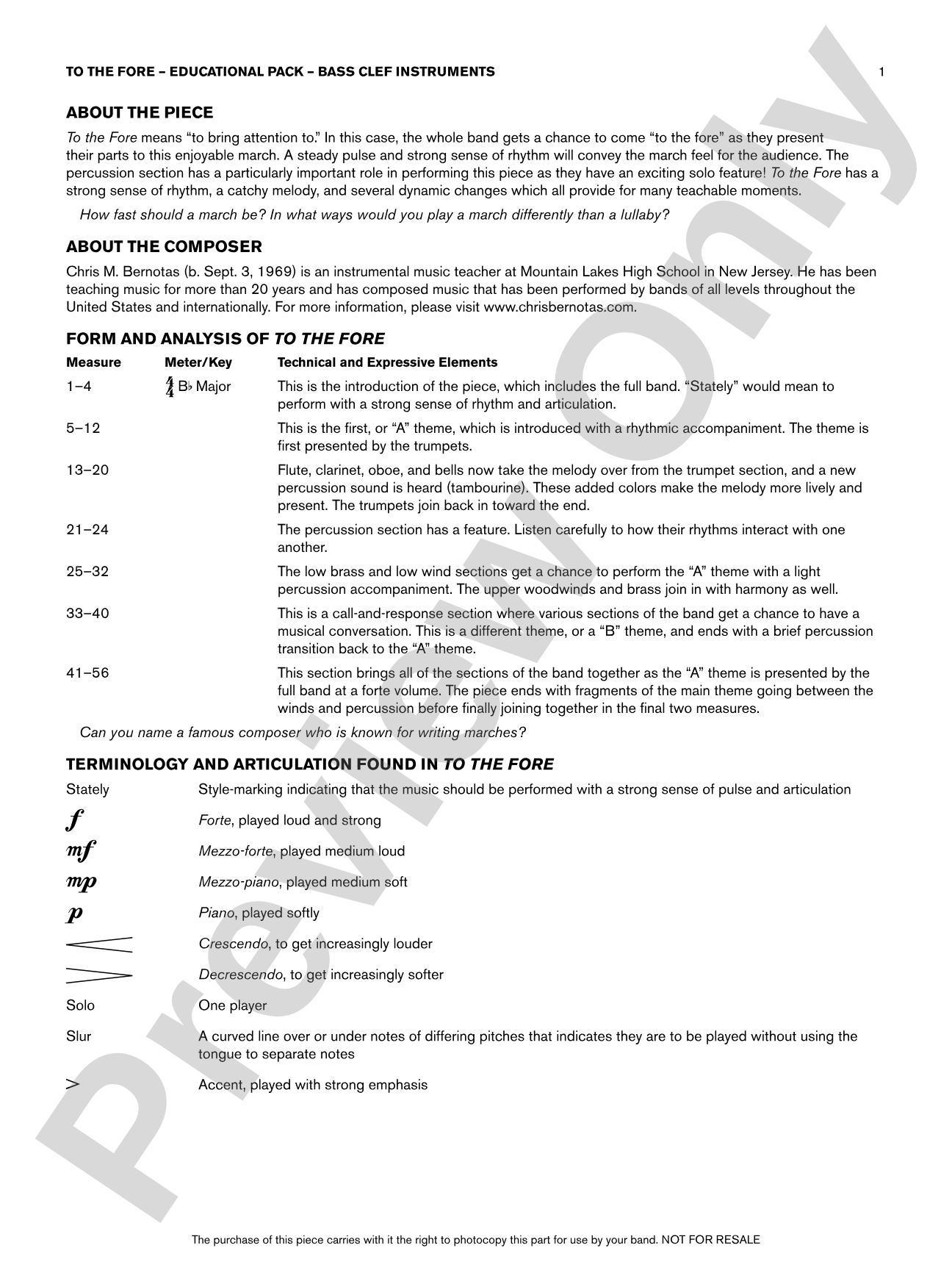 To the Fore: Bass Clef Educational Pack