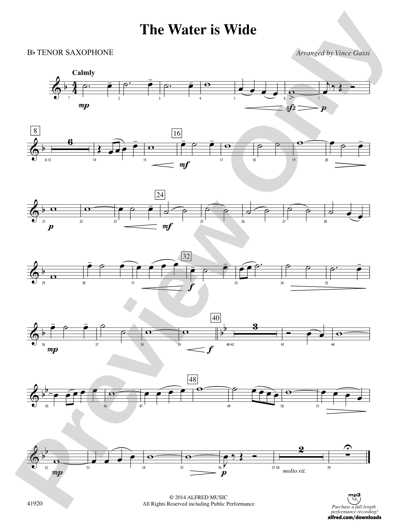 The Water Is Wide: B-flat Tenor Saxophone
