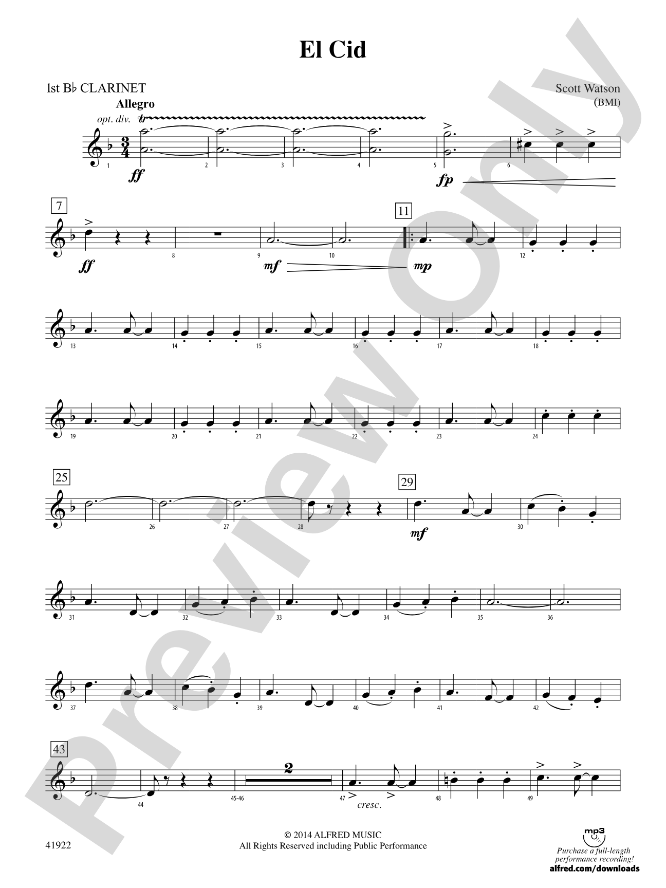 El Cid: 1st B-flat Clarinet