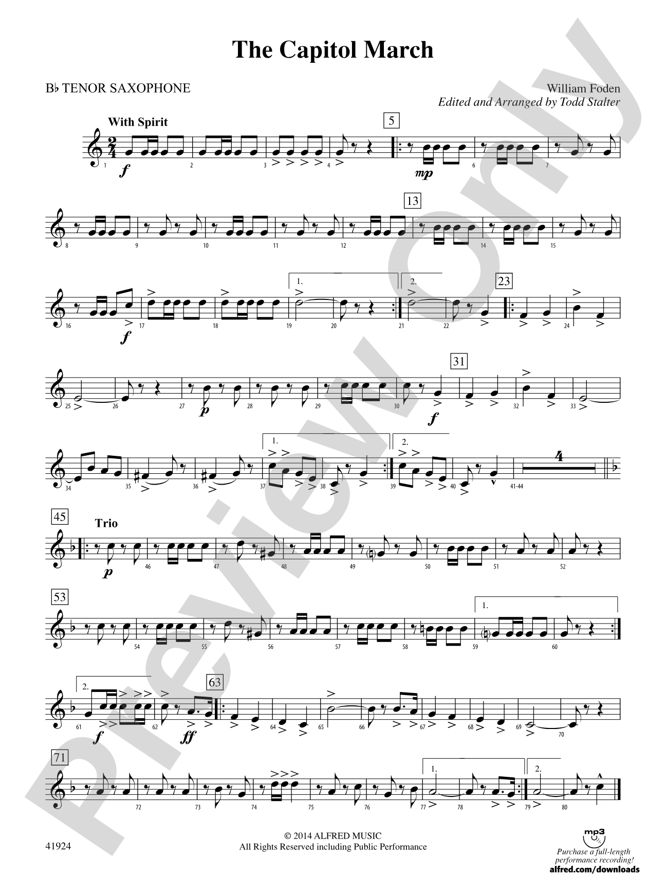 The Capitol March: B-flat Tenor Saxophone