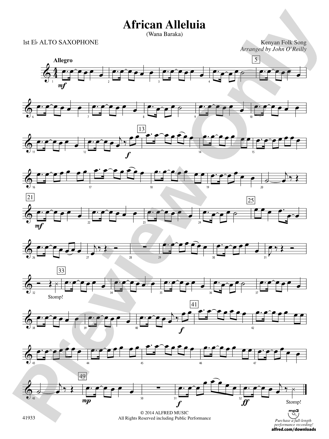 African Alleluia: E-flat Alto Saxophone