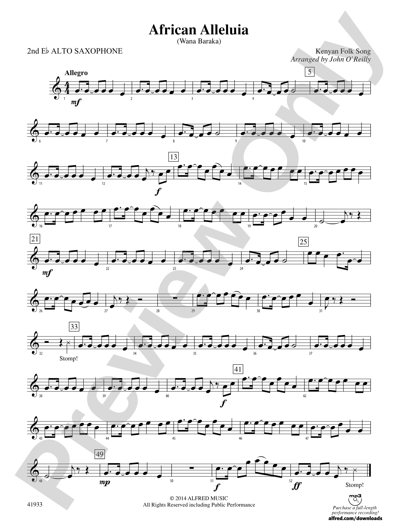 African Alleluia: 2nd E-flat Alto Saxophone