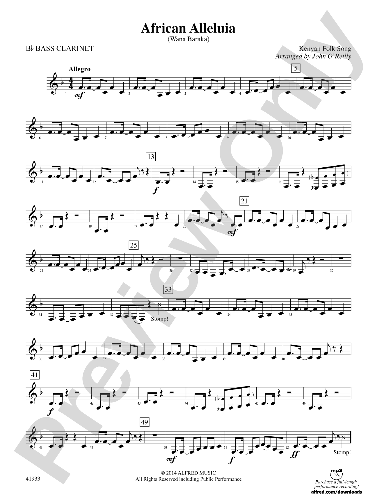 African Alleluia: B-flat Bass Clarinet