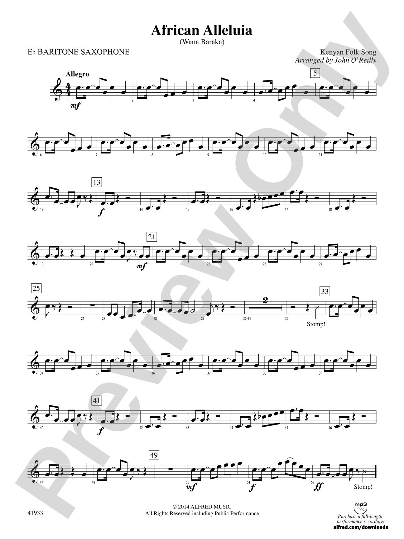 African Alleluia: E-flat Baritone Saxophone