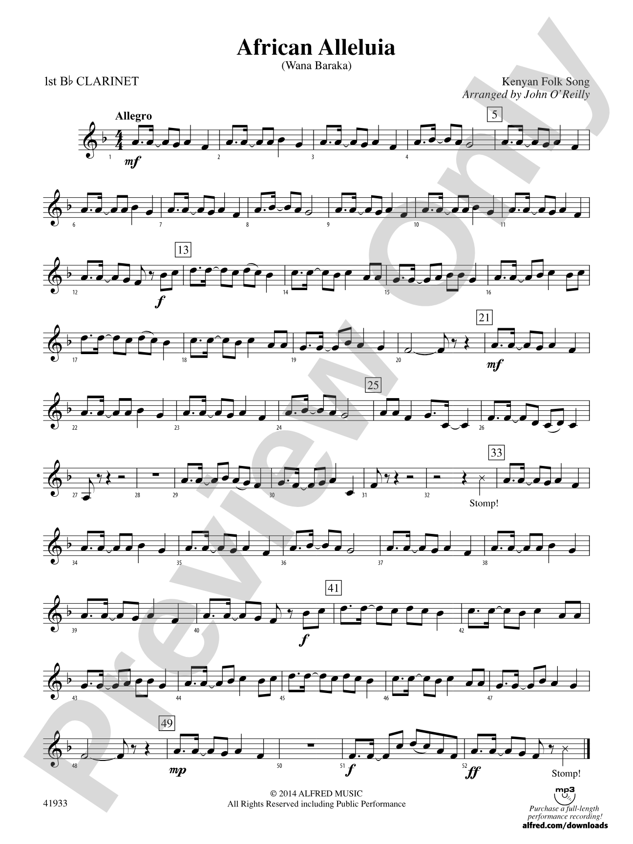 African Alleluia: 1st B-flat Clarinet