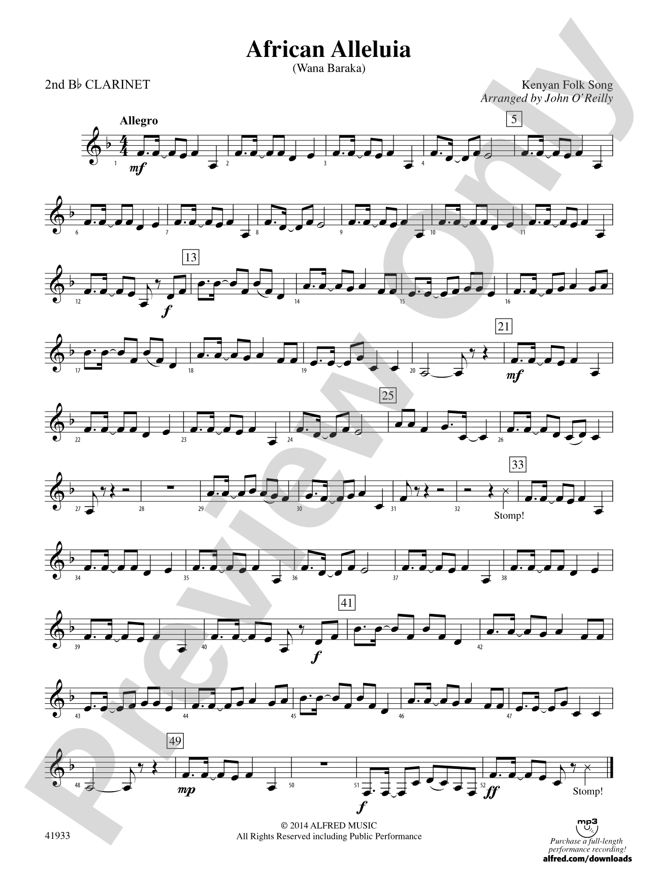 African Alleluia: 2nd B-flat Clarinet