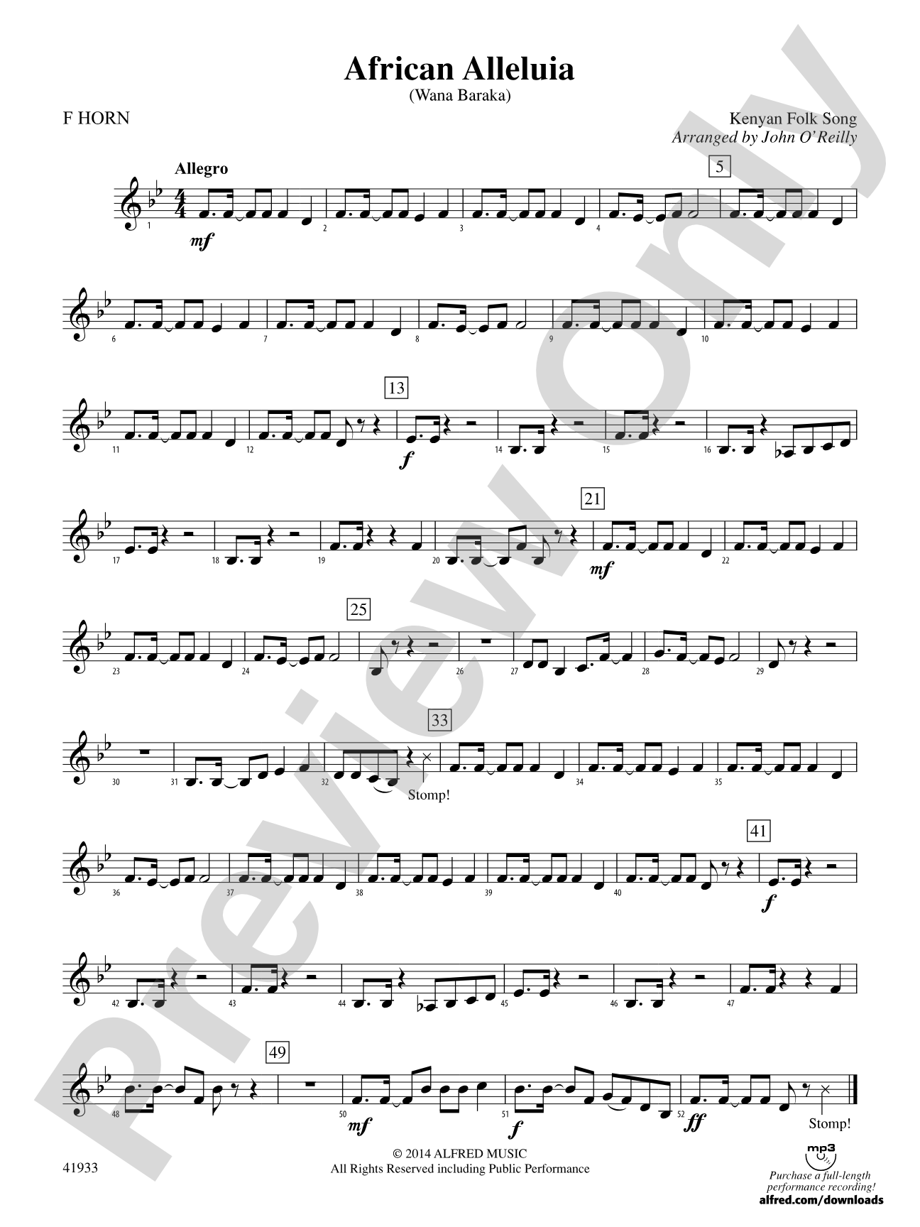 African Alleluia: 1st F Horn