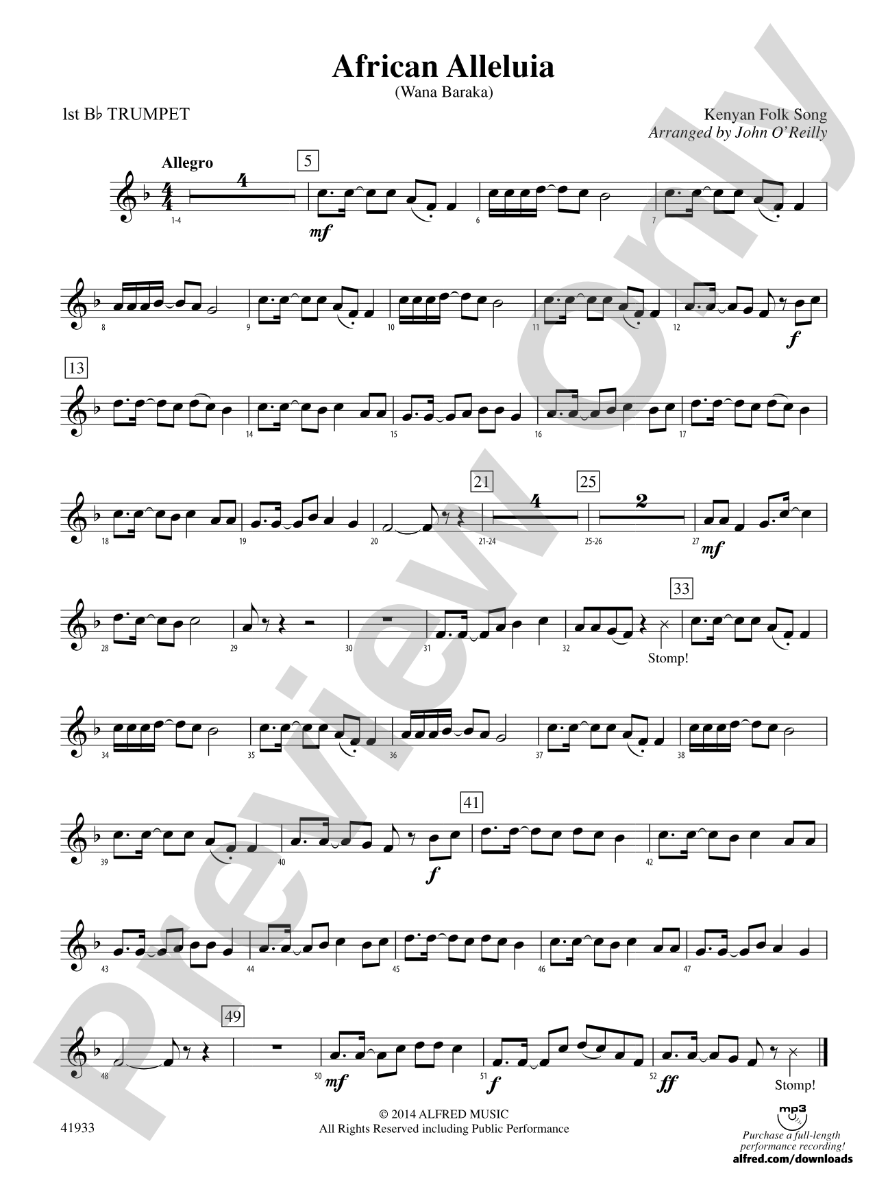 African Alleluia: 1st B-flat Trumpet