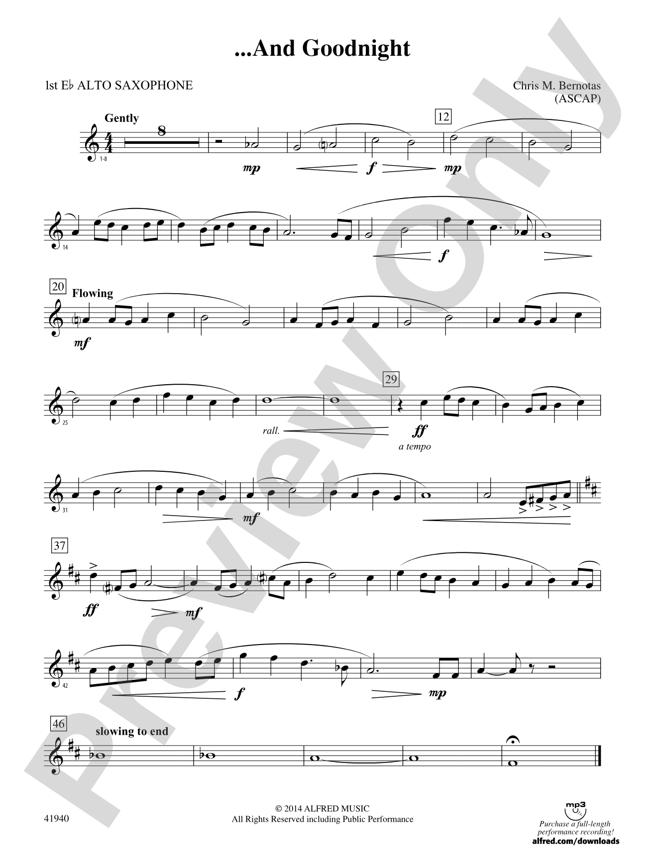 ... And Goodnight: E-flat Alto Saxophone