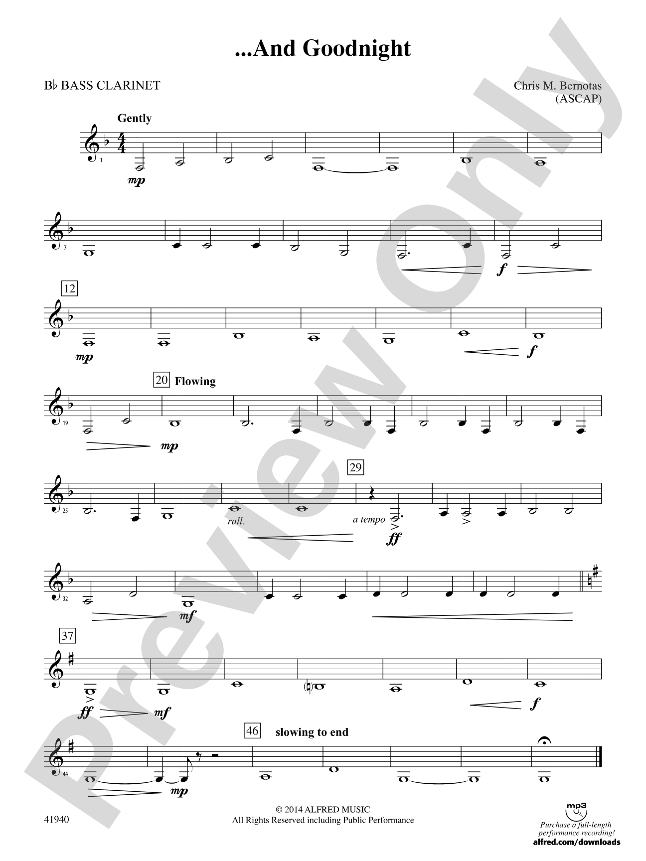 ... And Goodnight: B-flat Bass Clarinet
