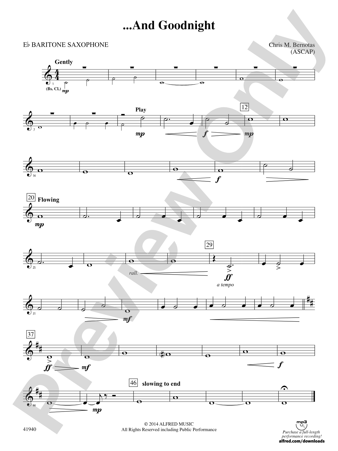 ... And Goodnight: E-flat Baritone Saxophone