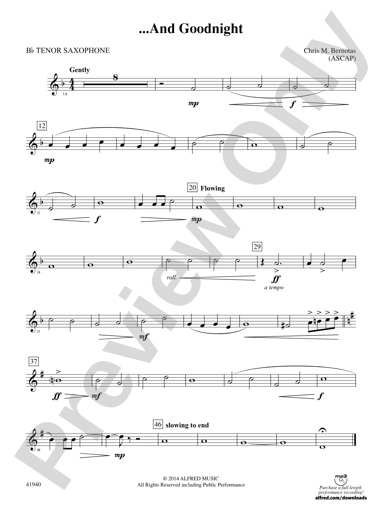 ... And Goodnight: B-flat Tenor Saxophone