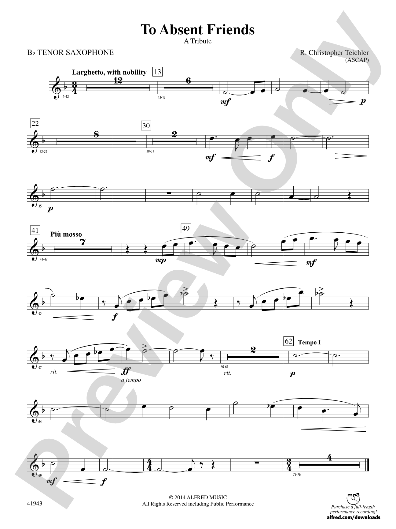 To Absent Friends: B-flat Tenor Saxophone