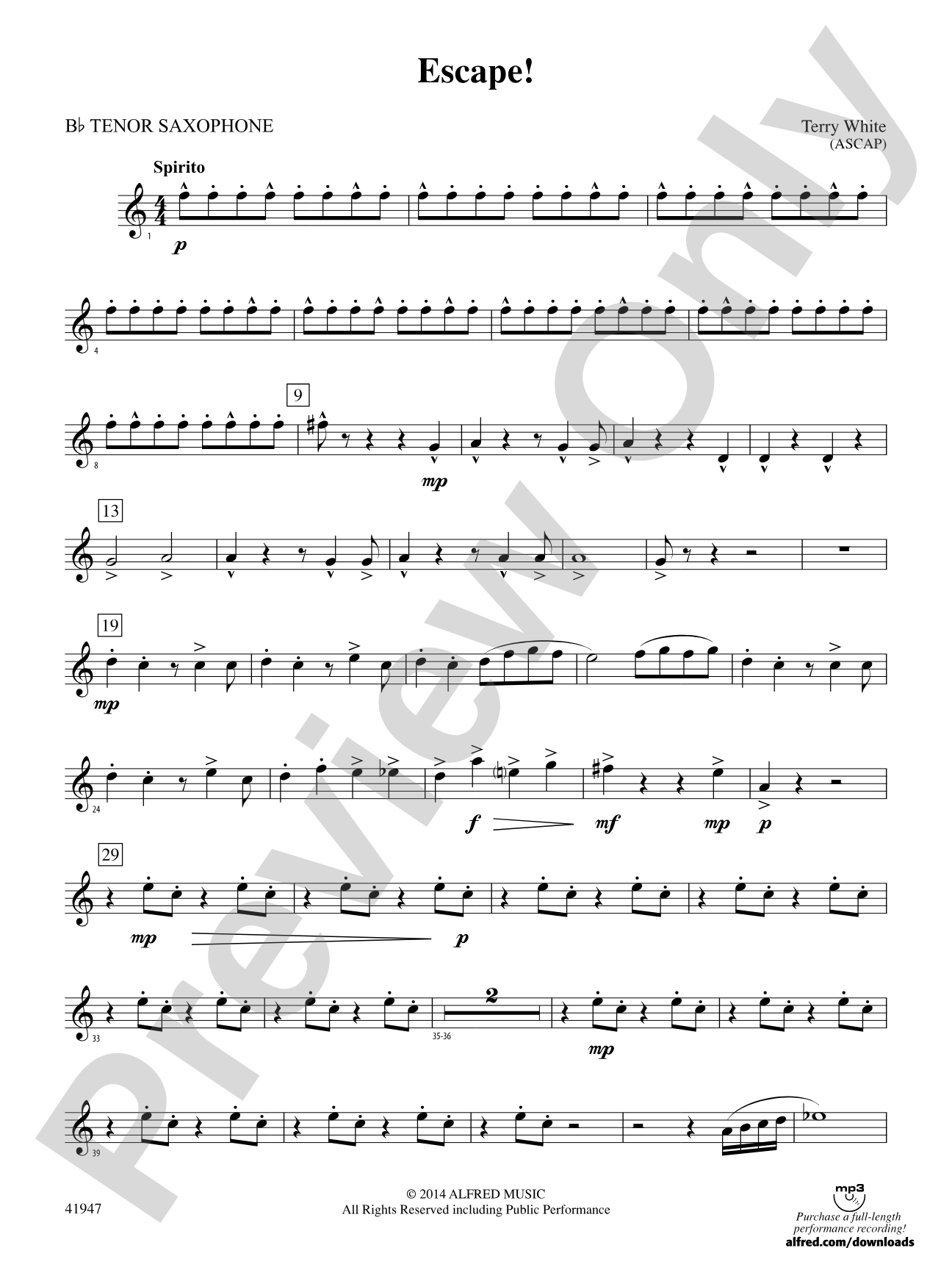 Escape!: B-flat Tenor Saxophone